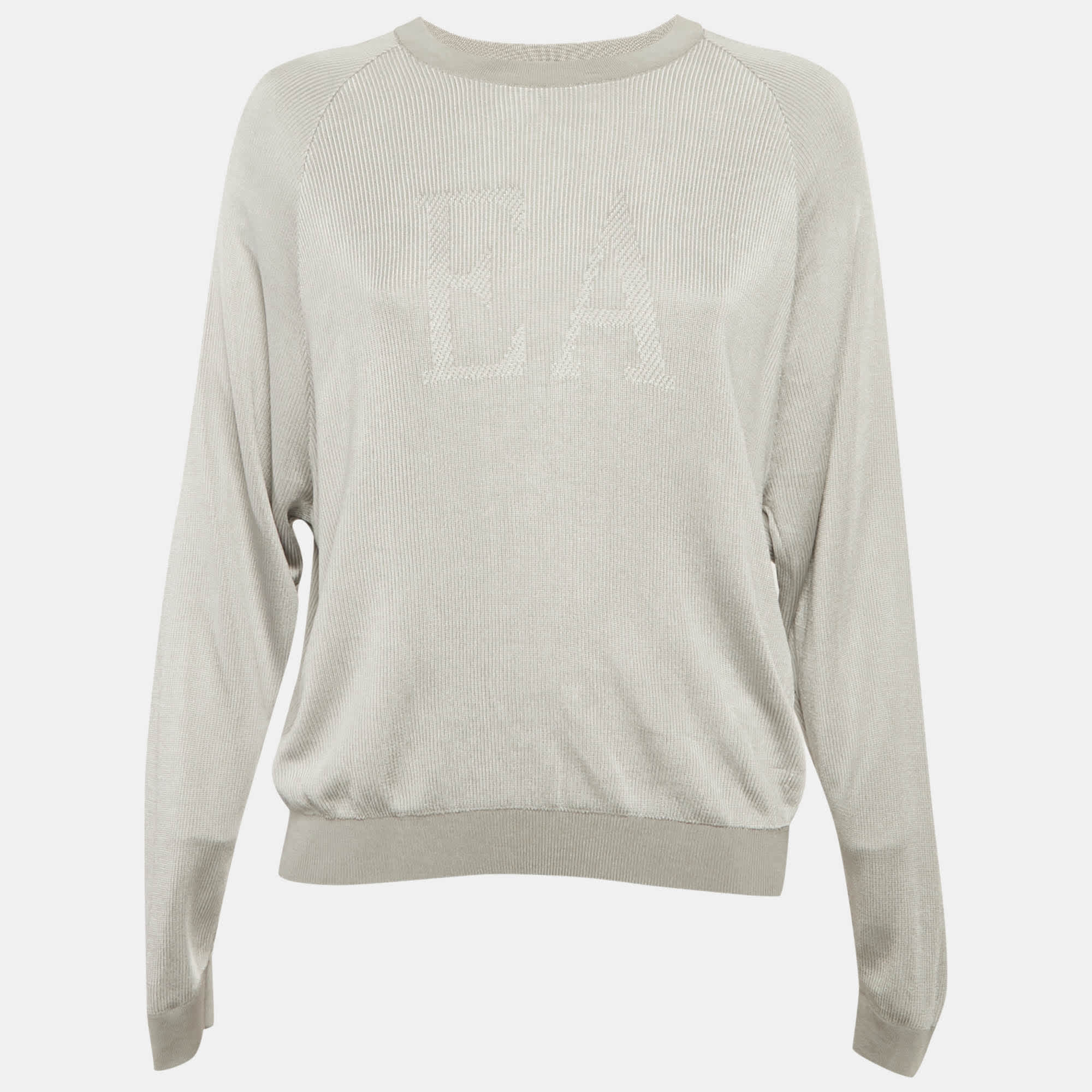 Emporio Armani Grey Logo Detail Fisherman’s Rib Jumper