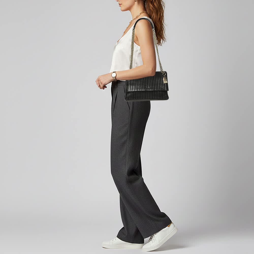 Dkny Black Pinstripe Quilted Leather Shoulder Bag