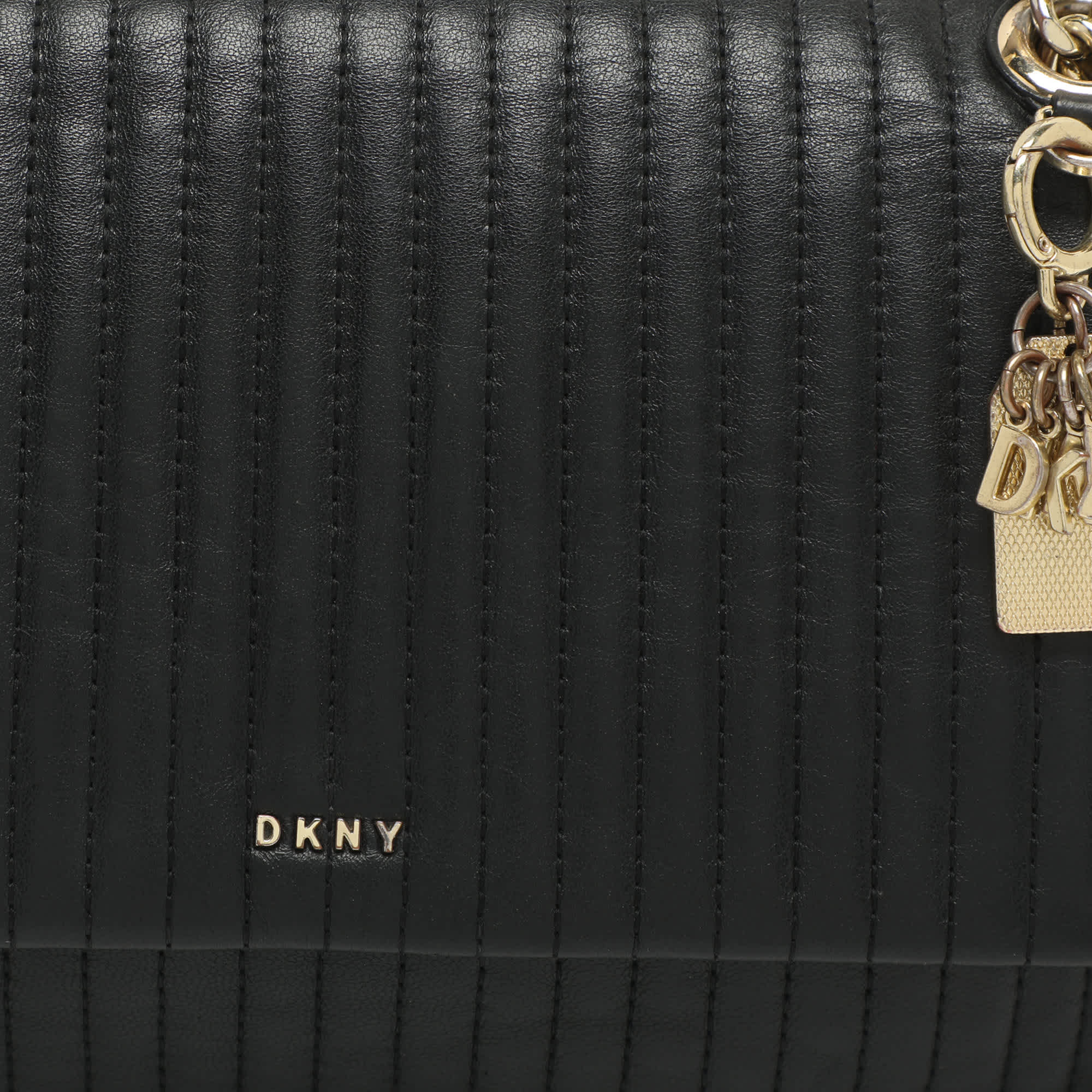 Dkny Black Pinstripe Quilted Leather Shoulder Bag