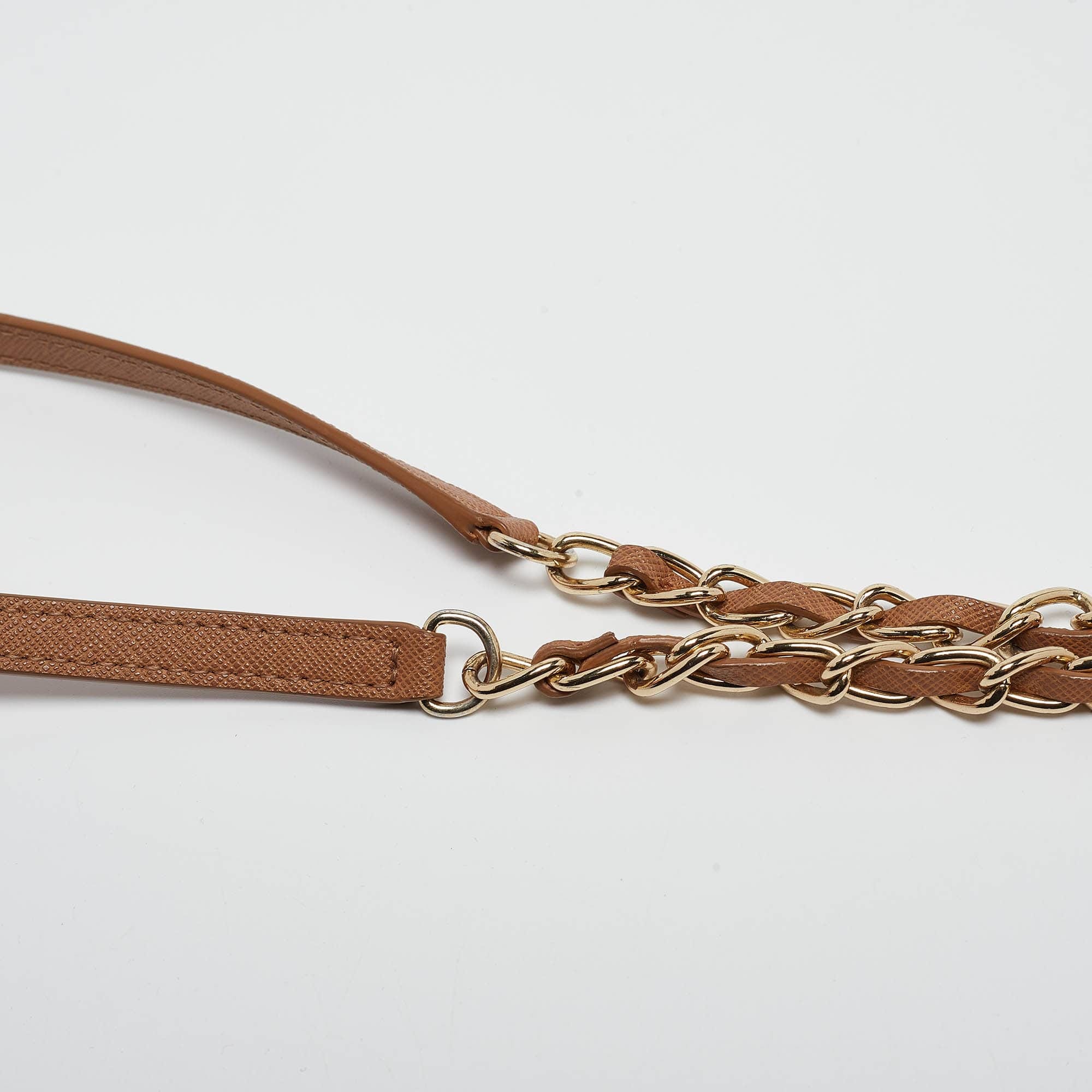 Dkny Brown Saffiano Leather Flap Wallet On Chain