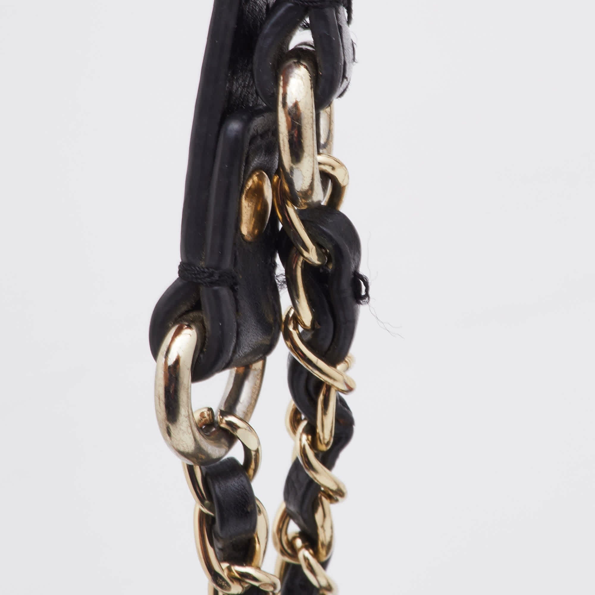 Dkny Brown/black Signature Canvas And Leather Chain Shoulder Bag