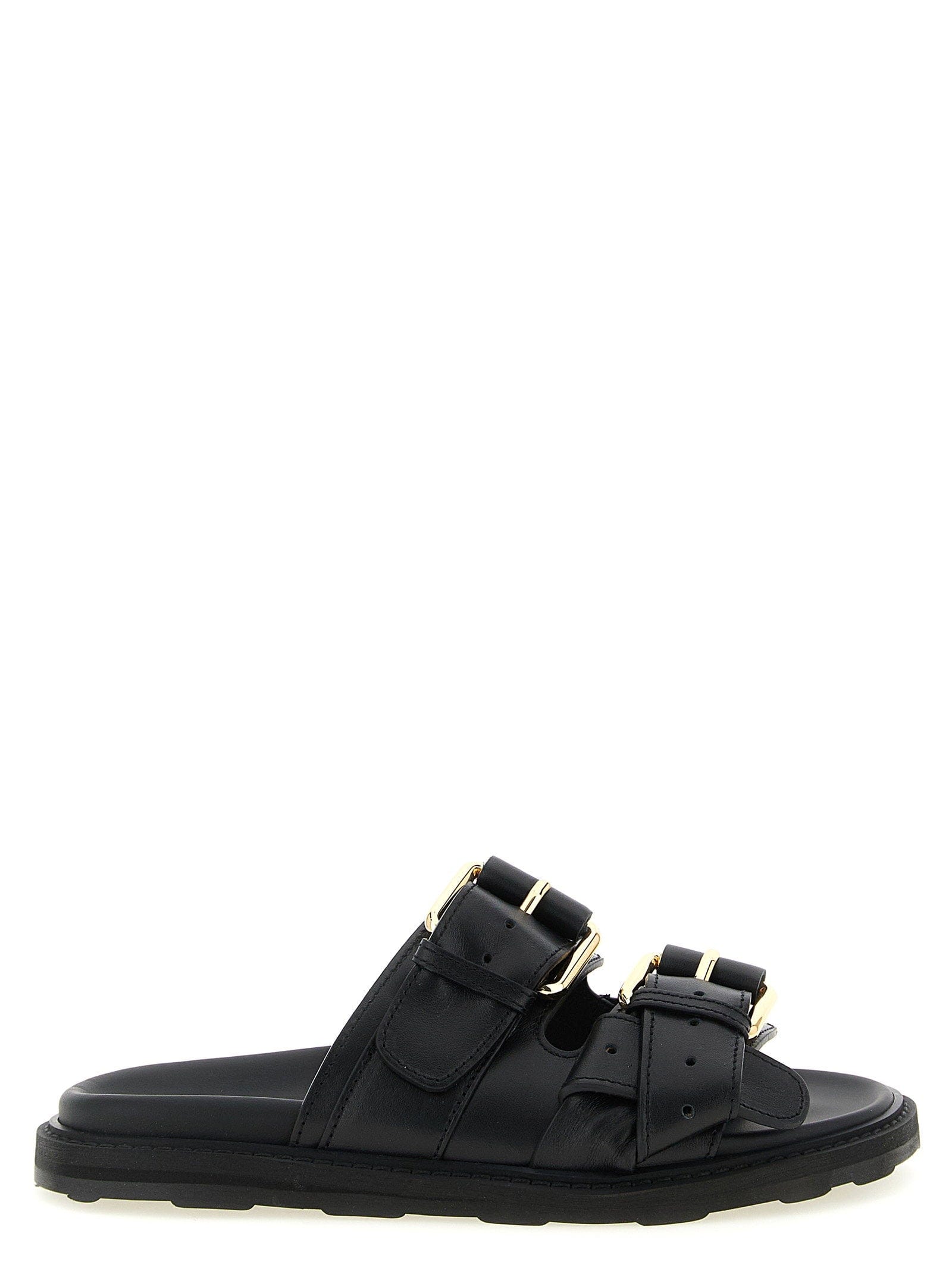 Moschino Double - Strap Calf Leather Sandals — Black