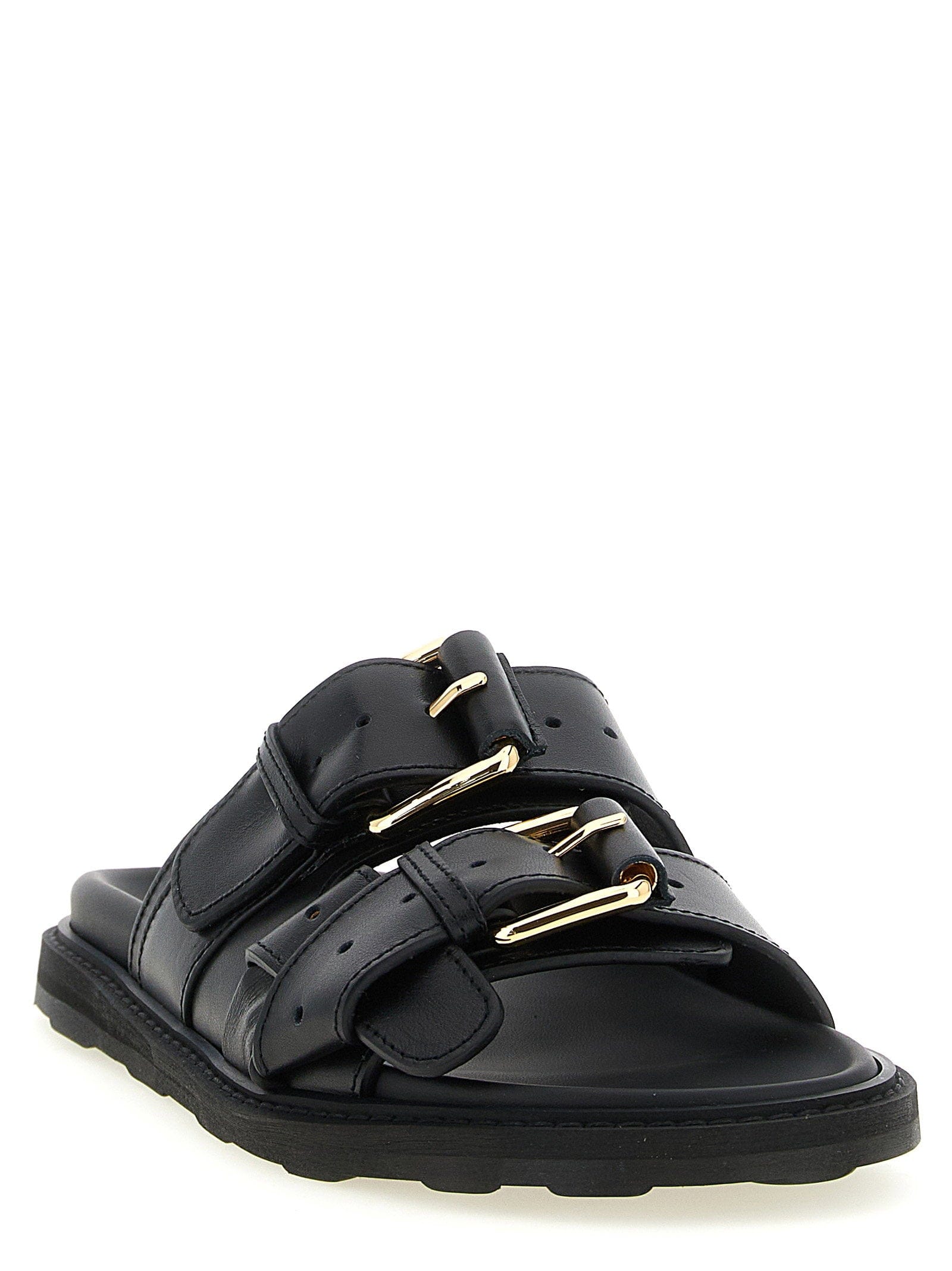 Moschino Double - Strap Calf Leather Sandals — Black