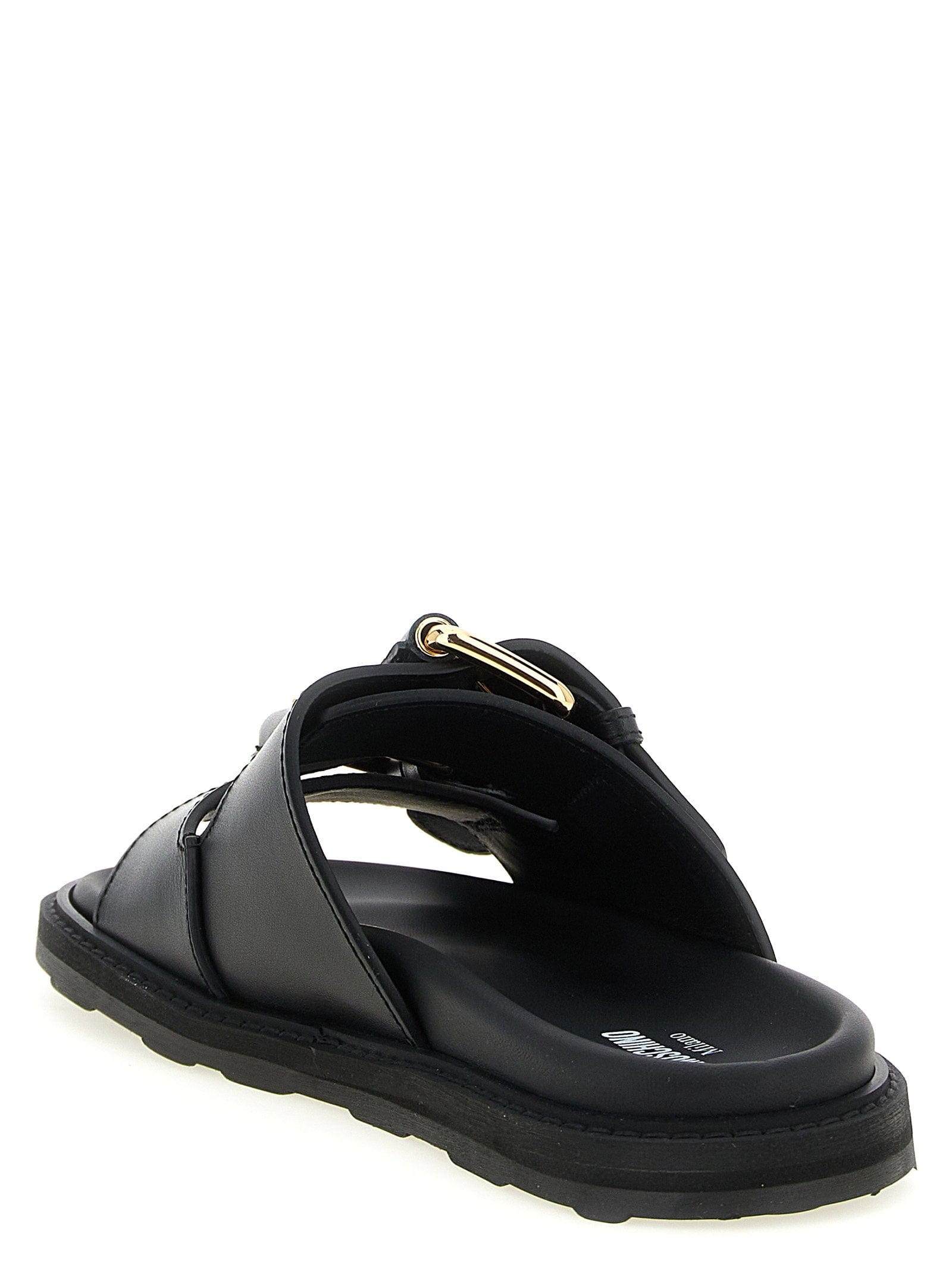 Moschino Double - Strap Calf Leather Sandals — Black
