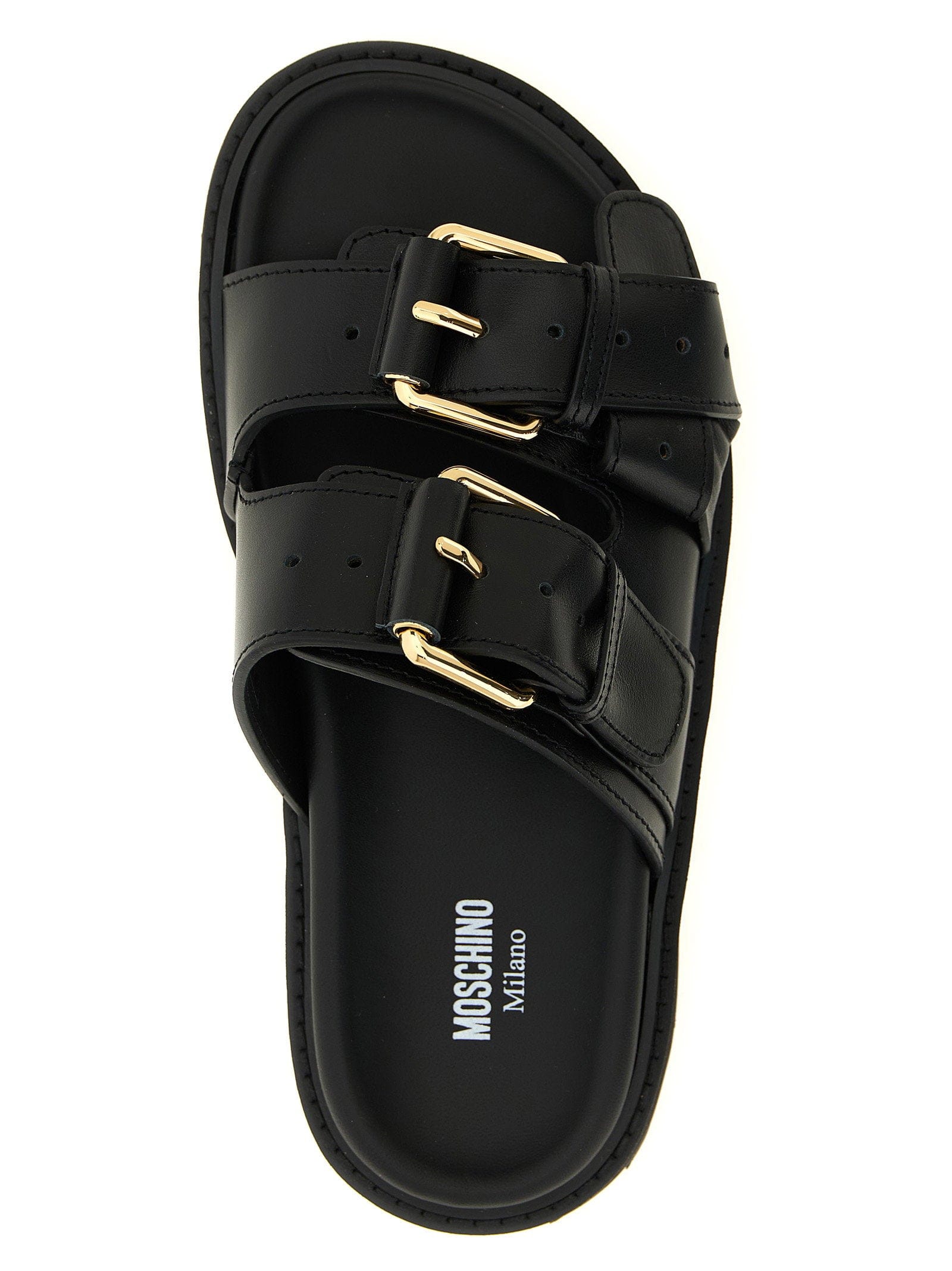 Moschino Double - Strap Calf Leather Sandals — Black