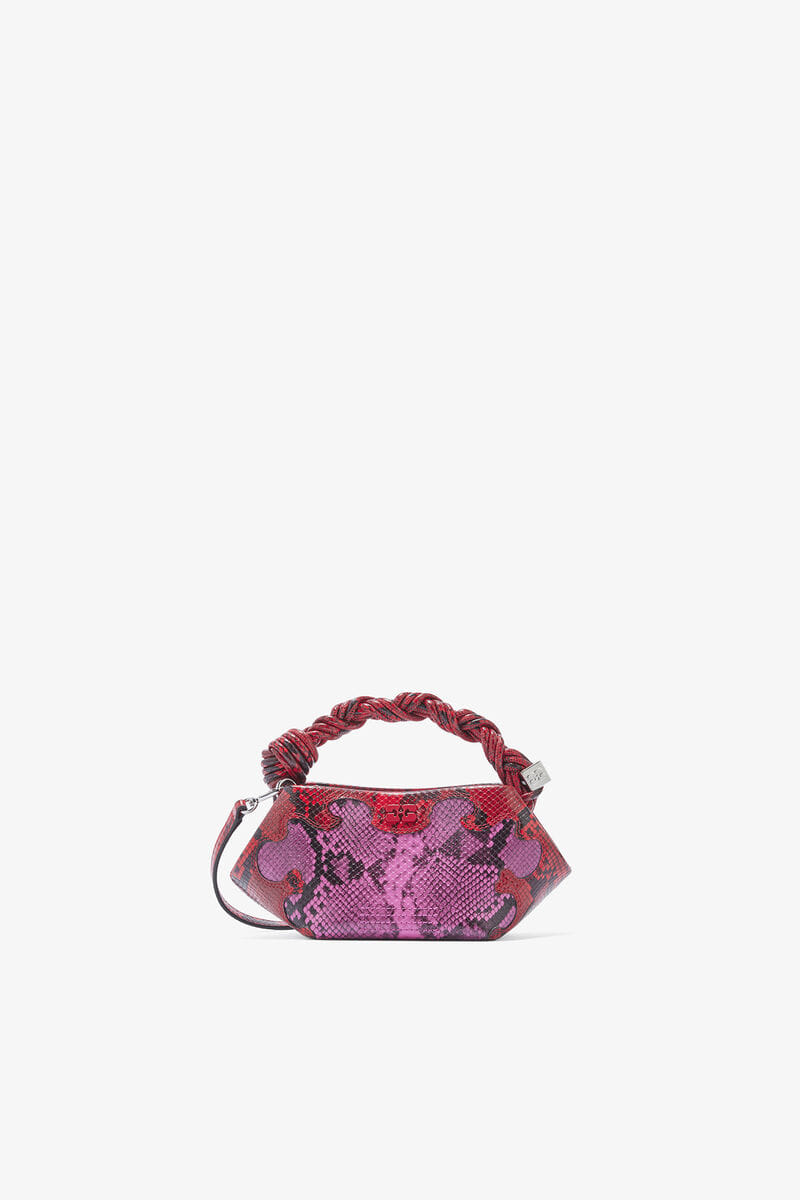 Ganni Raspberry Rose Mini Bou Bag In Pink Snake