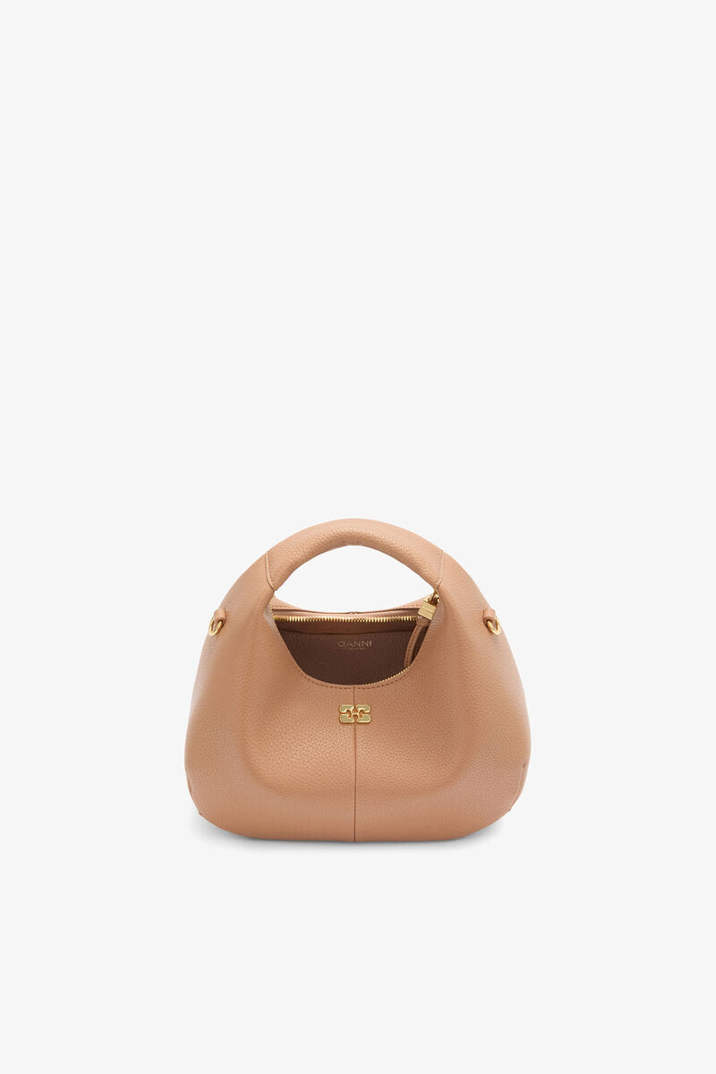 Ganni Tawny Birch Mini Hobo Bag In Brown