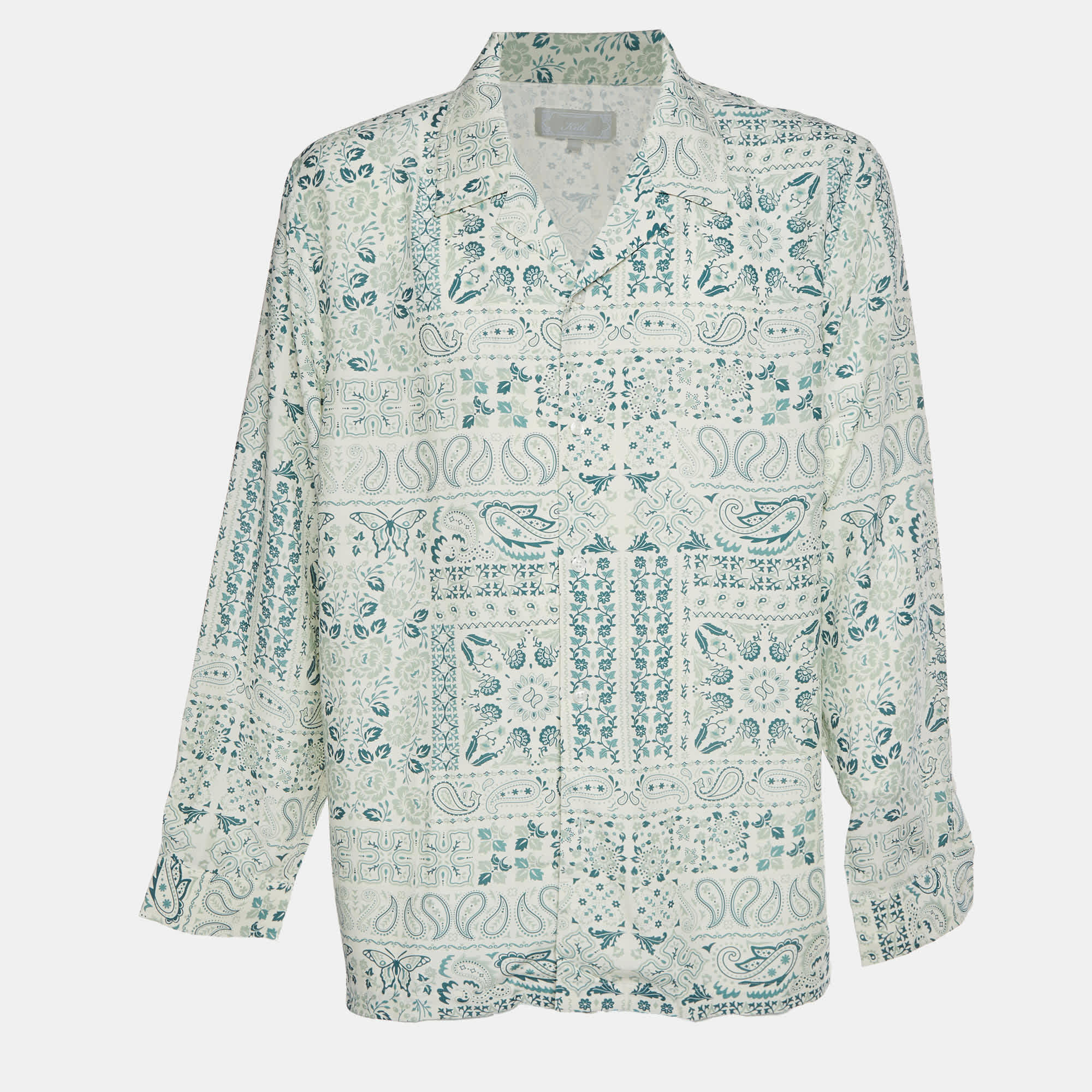 Kith Cream/green Paisley Print Cotton Blend Long Sleeve Shirt