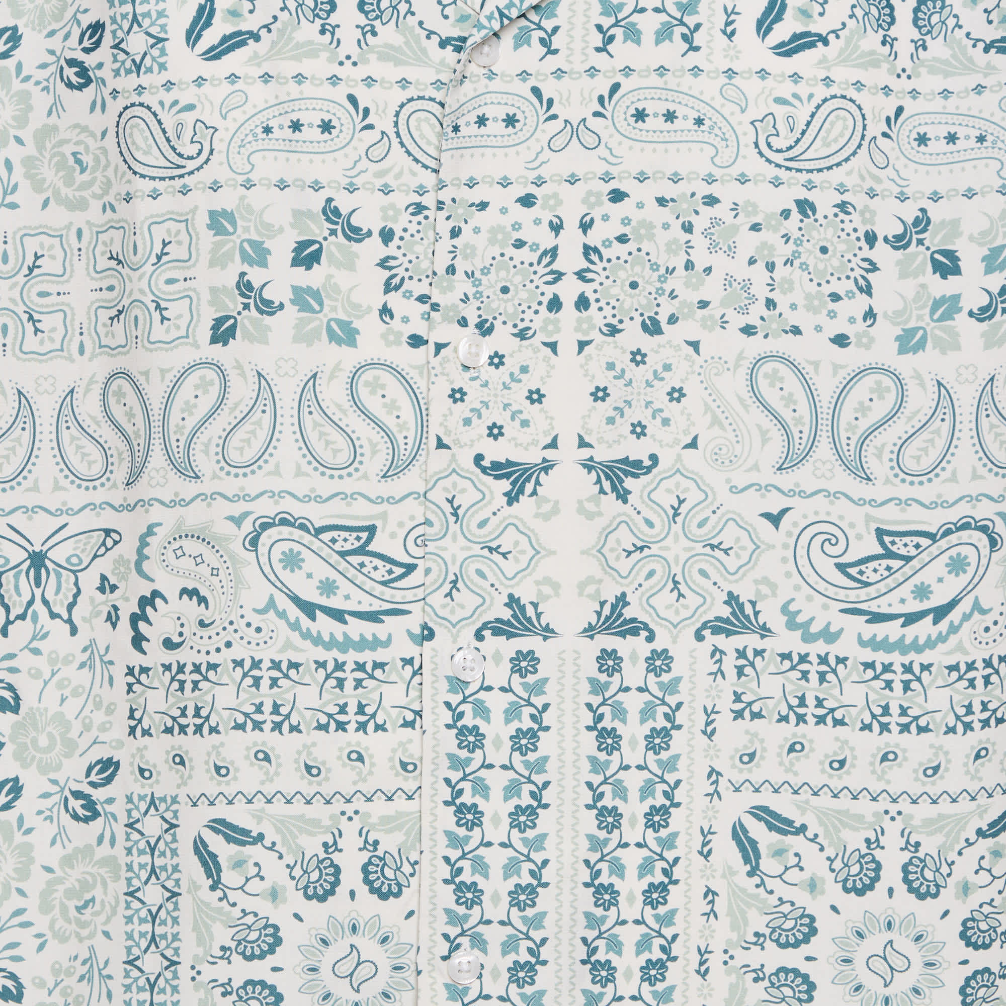 Kith Cream/green Paisley Print Cotton Blend Long Sleeve Shirt