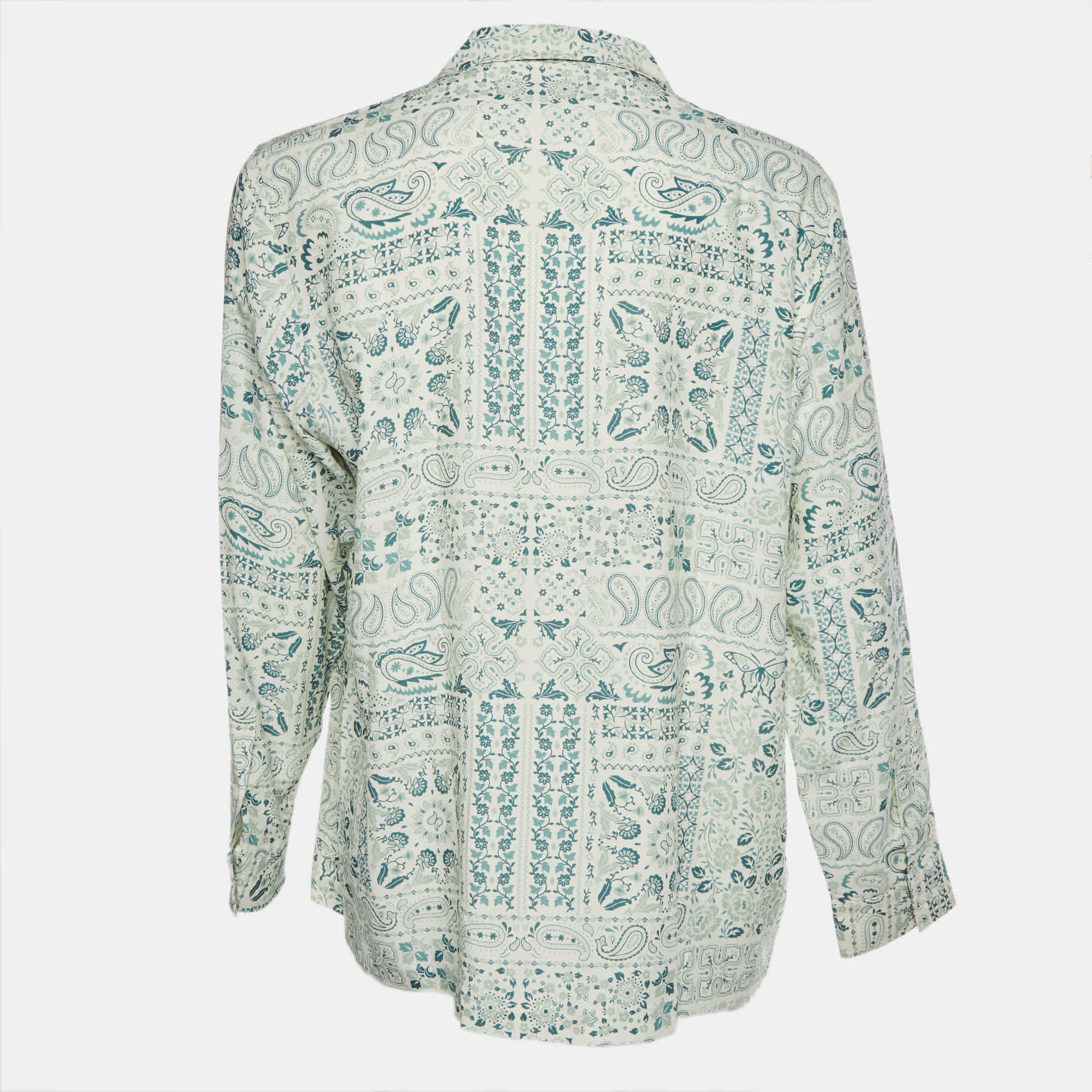 Kith Cream/green Paisley Print Cotton Blend Long Sleeve Shirt