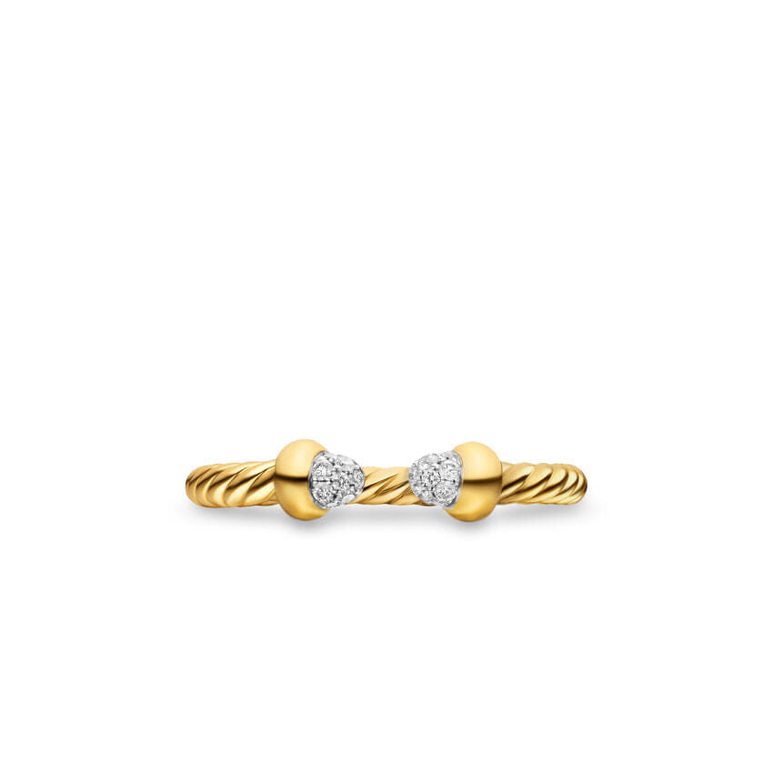 David Yurman Micro Cablespira Flex Open Ring in 18K Yellow Gold with Pavé Diamond Domes, 2.5 mm, Size 5