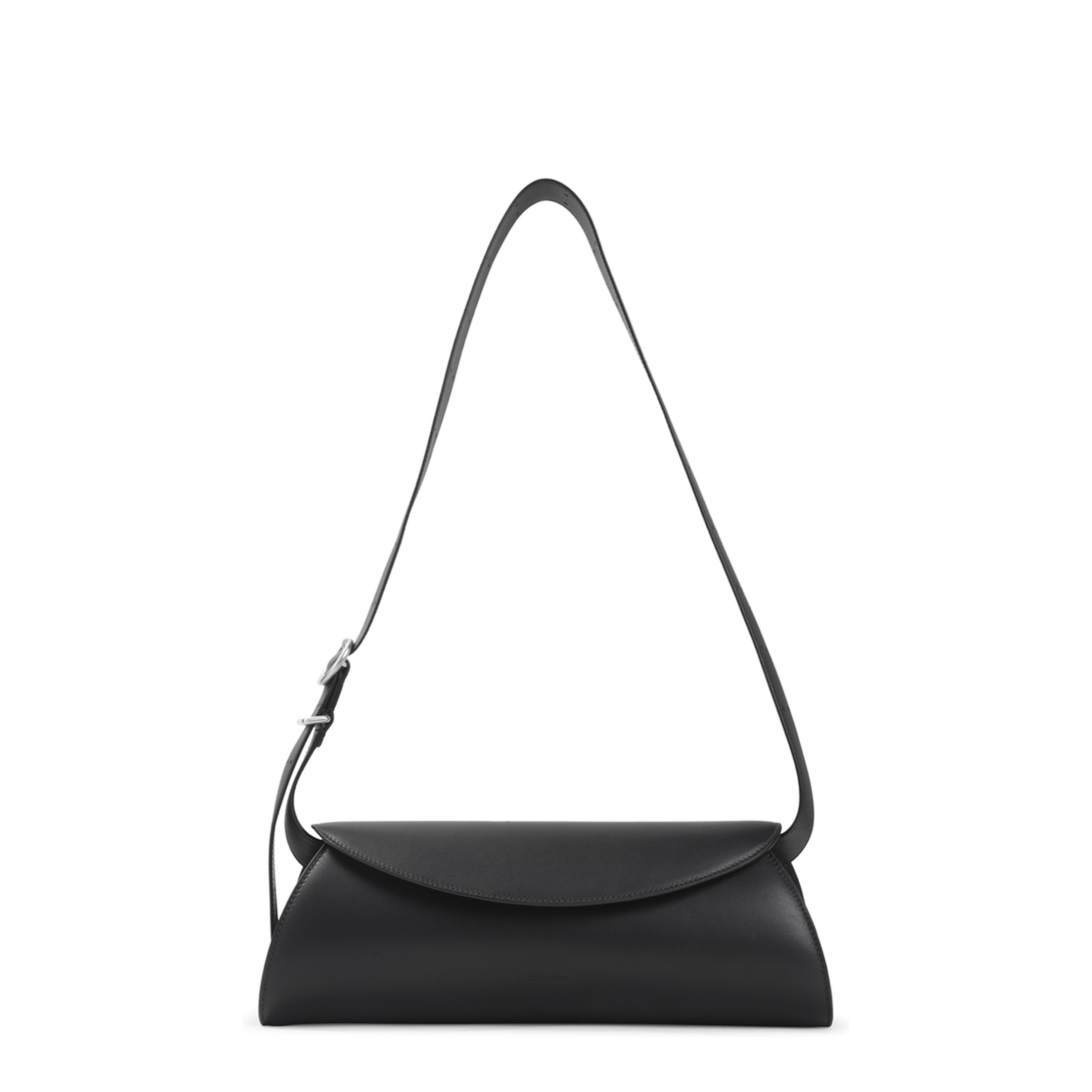 Jil Sander Cannolo Grande Calf Leather Shoulder Bag - Black
