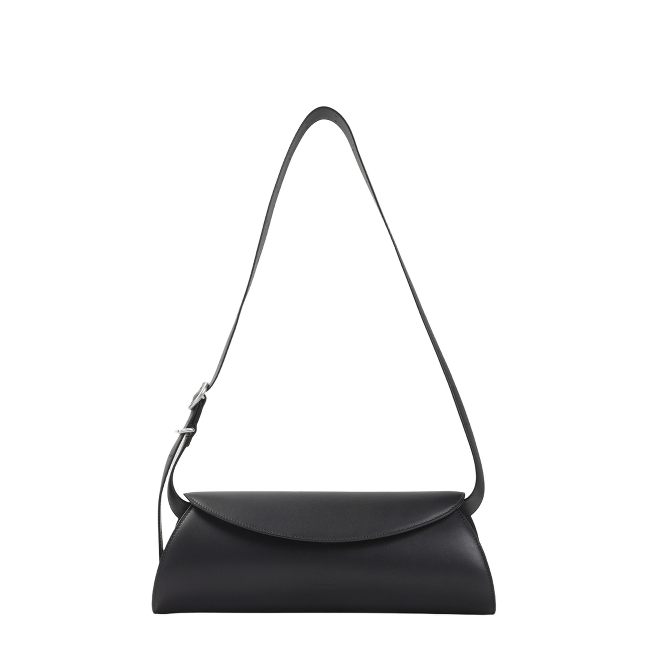 Jil Sander Cannolo Grande Calf Leather Shoulder Bag - Black