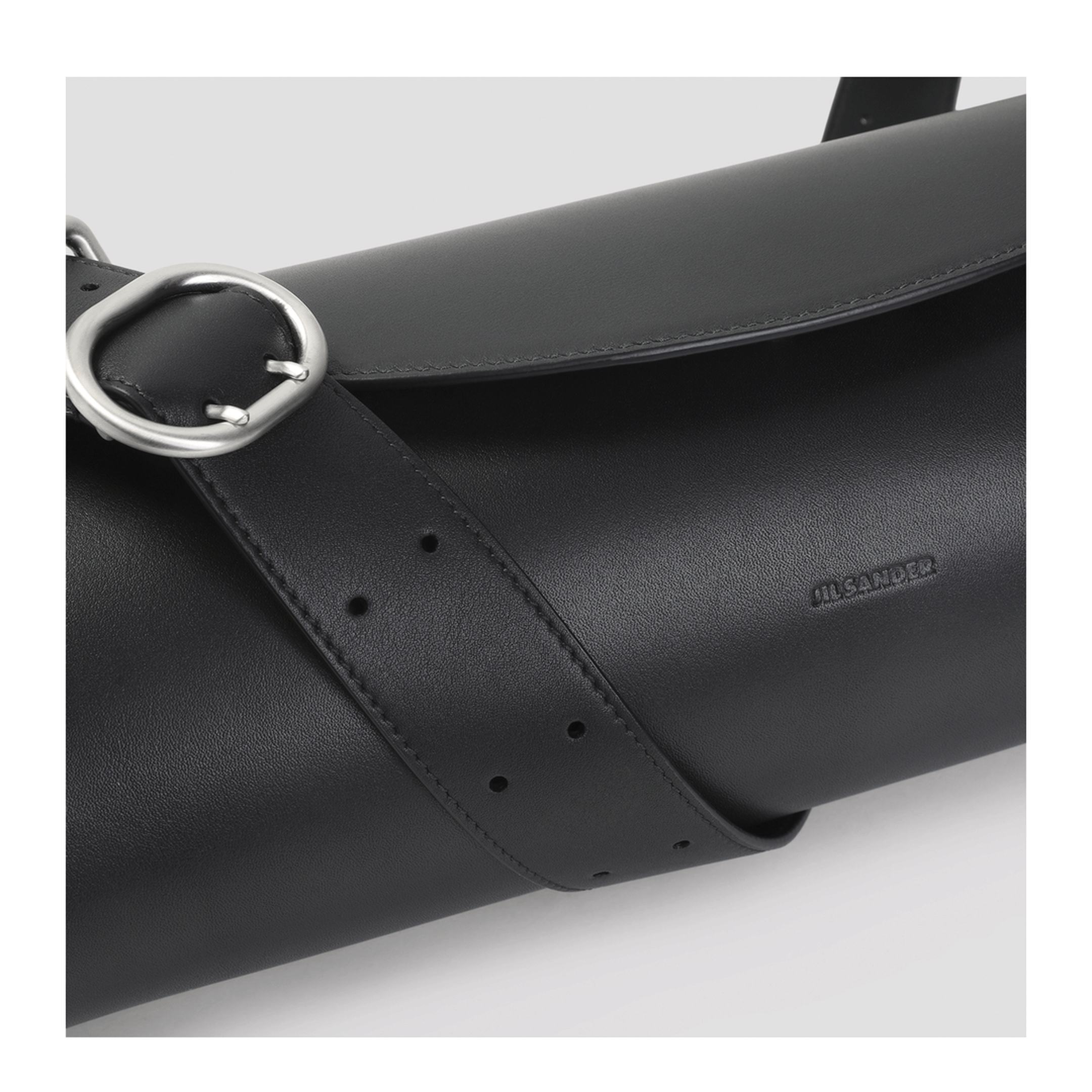 Jil Sander Cannolo Grande Calf Leather Shoulder Bag - Black