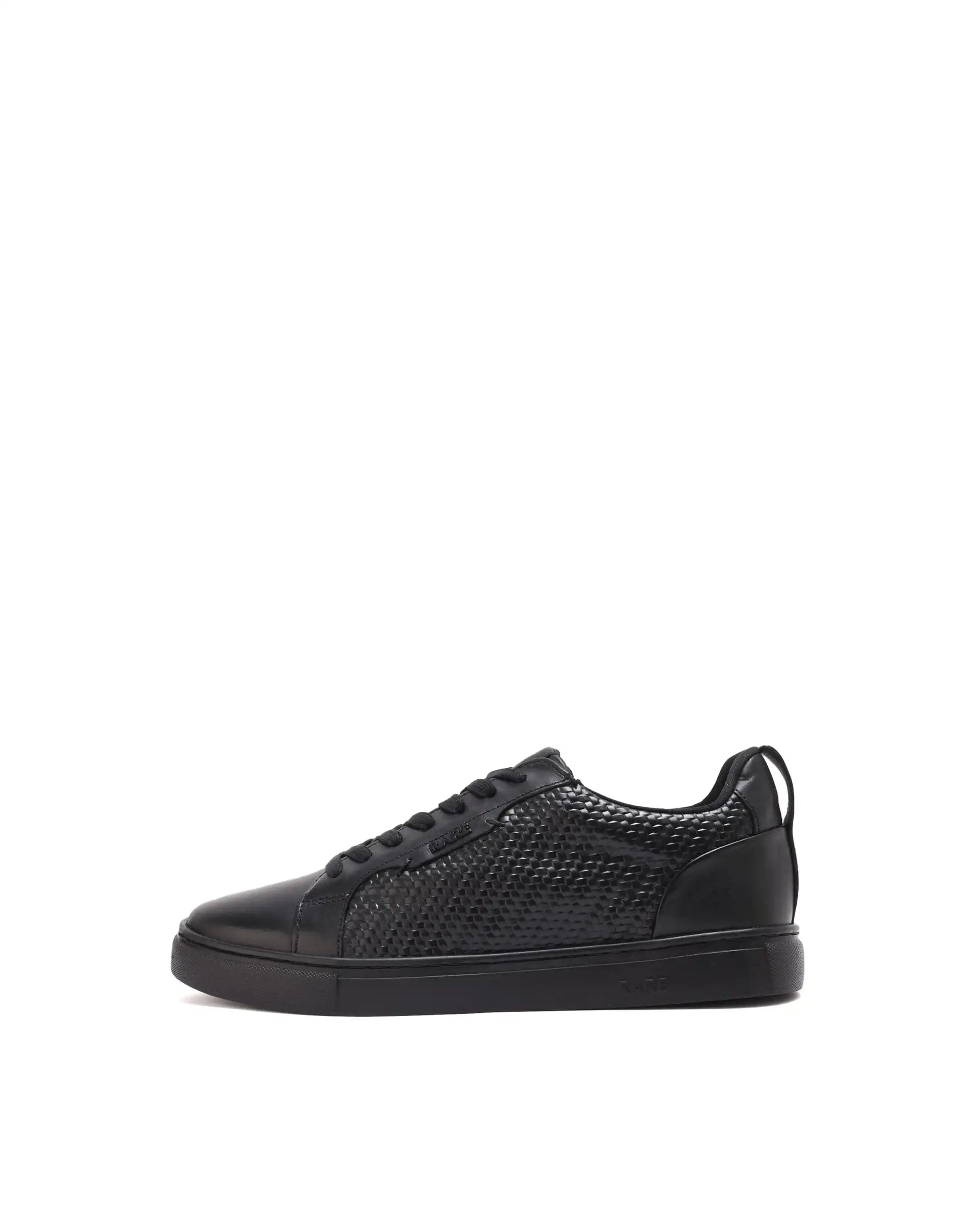 RAREZ Rare Rabbit Mens Rapso Black Round Toe Low - Top Embossed Lace - Up Sneaker Shoes