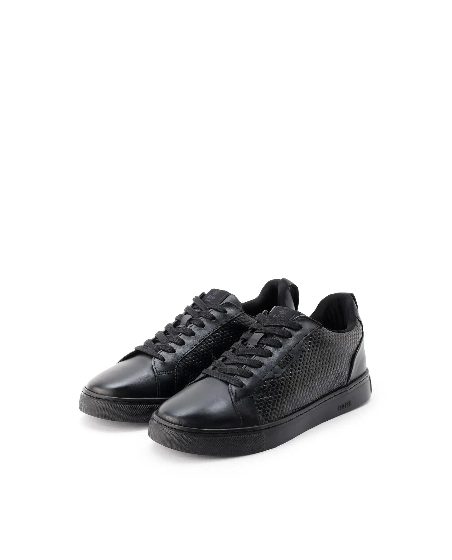 RAREZ Rare Rabbit Mens Rapso Black Round Toe Low - Top Embossed Lace - Up Sneaker Shoes