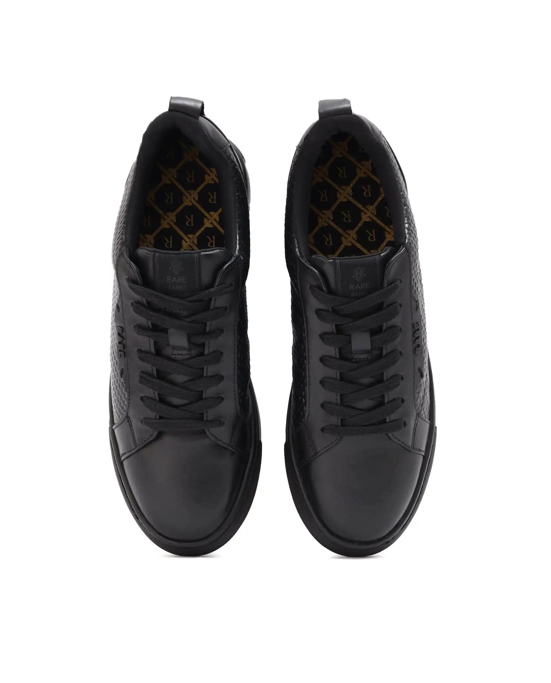 RAREZ Rare Rabbit Mens Rapso Black Round Toe Low - Top Embossed Lace - Up Sneaker Shoes