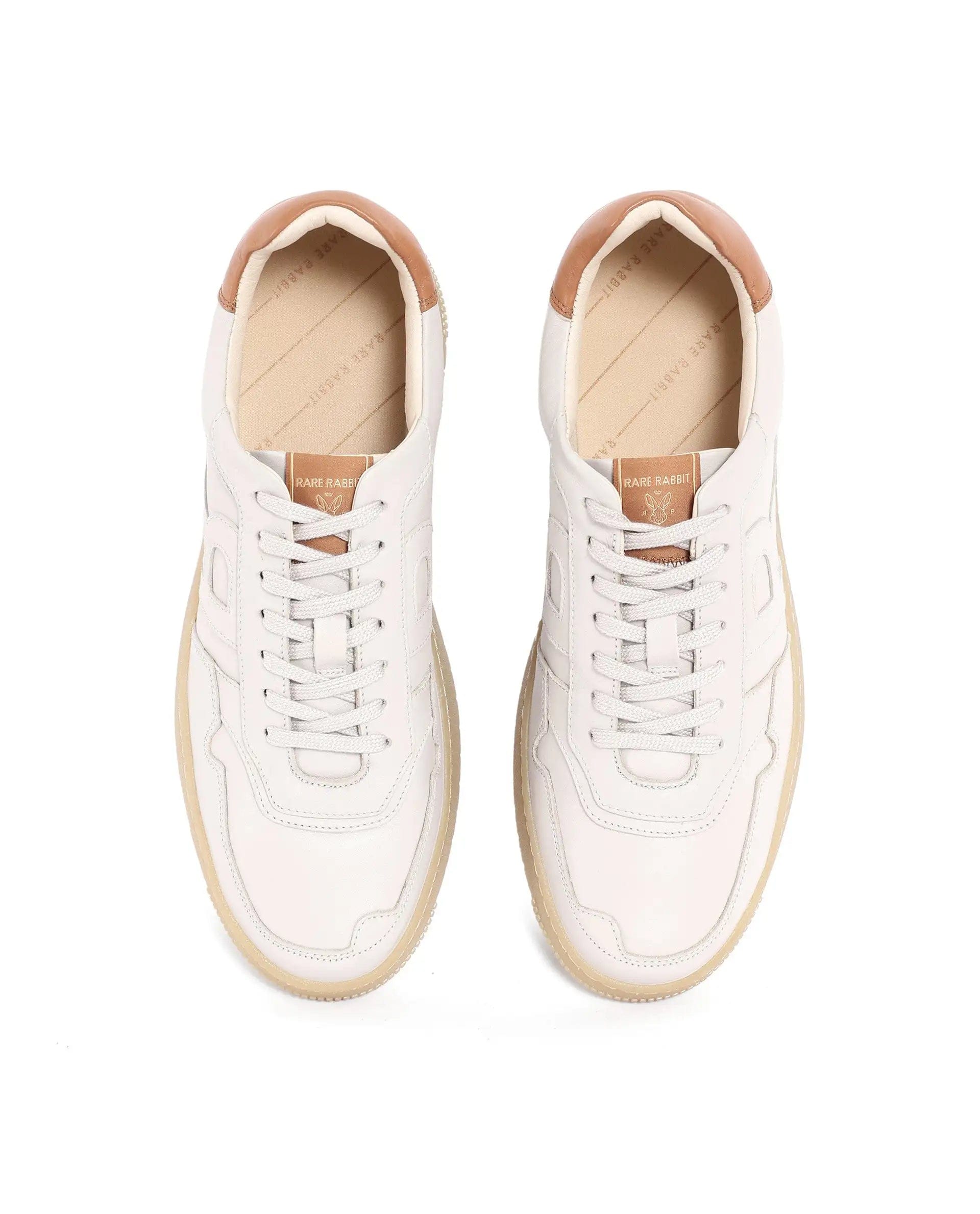 RAREZ Rare Rabbit Men's Nebula Beige Leather Monotone Low - Top Lace - Up Sneaker Shoes