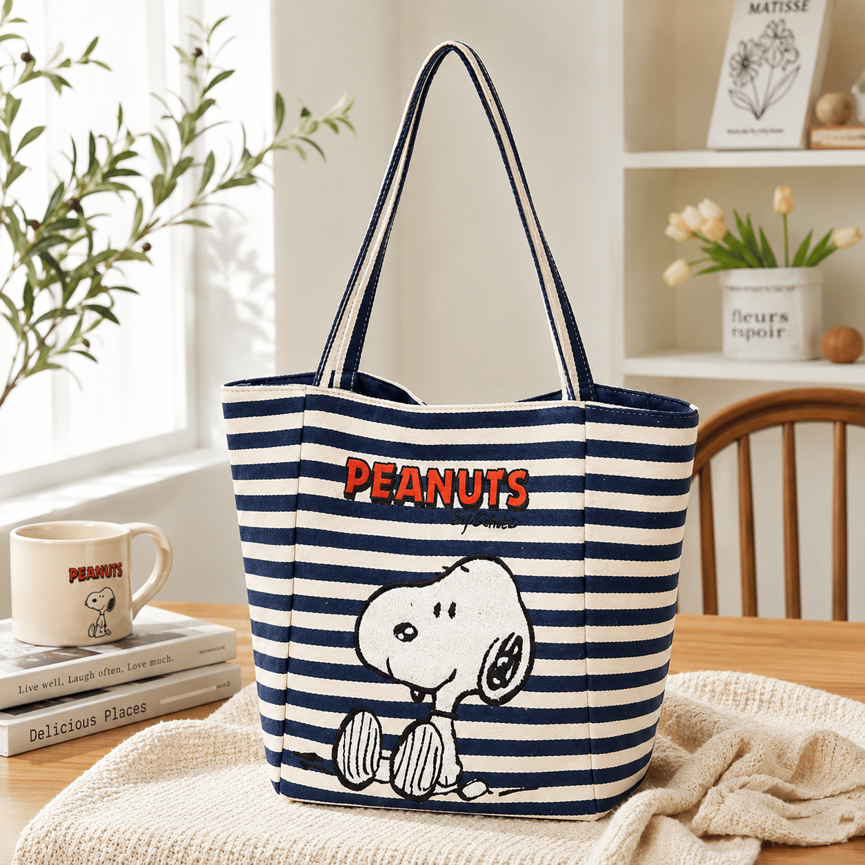 Bag PEANUTS Snoopy Striped Canvas Tote Bag | 100% Authentic