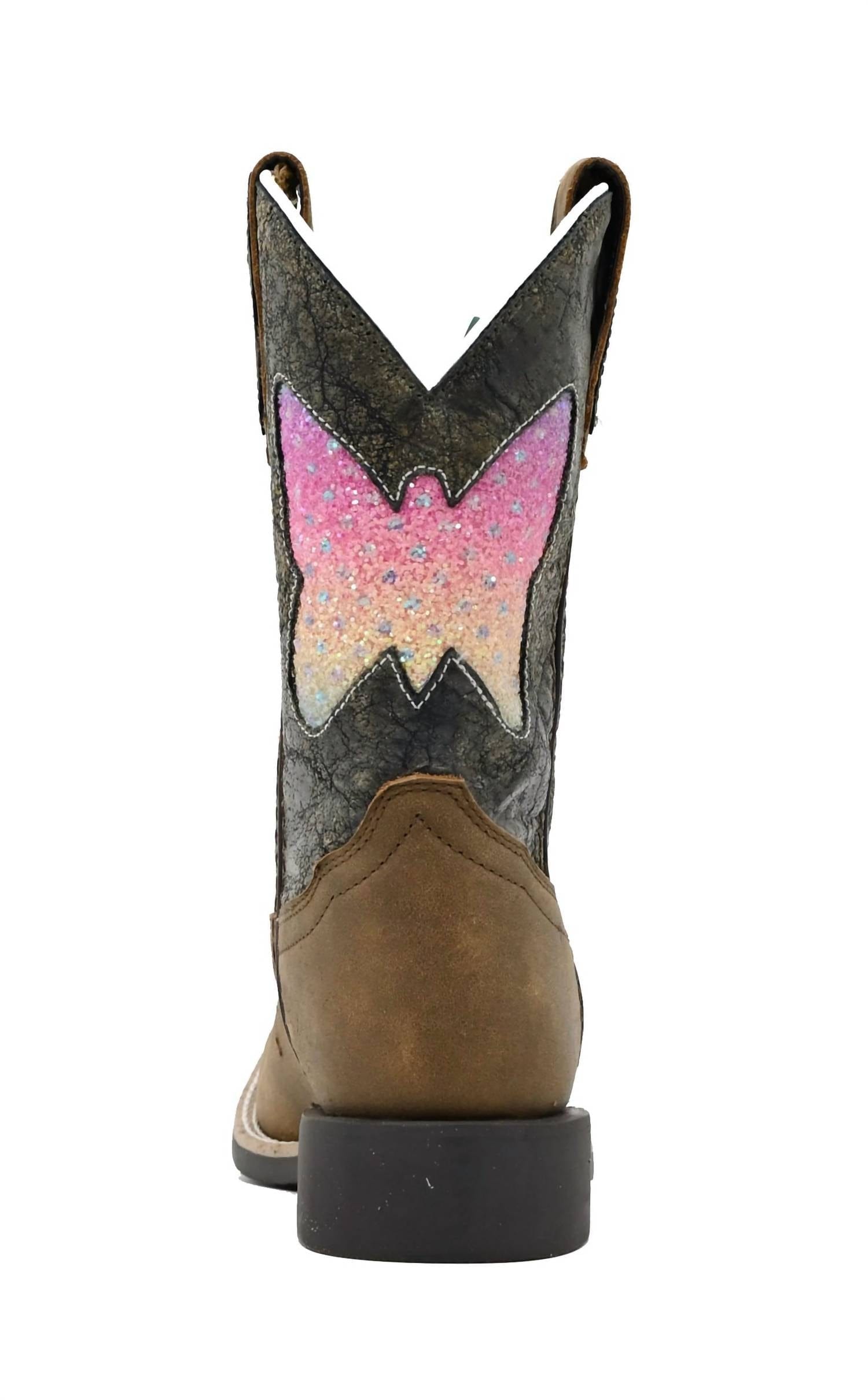 Chloe Kids' Chloe Square Toe Western Boots In Brown Distress/charcoal