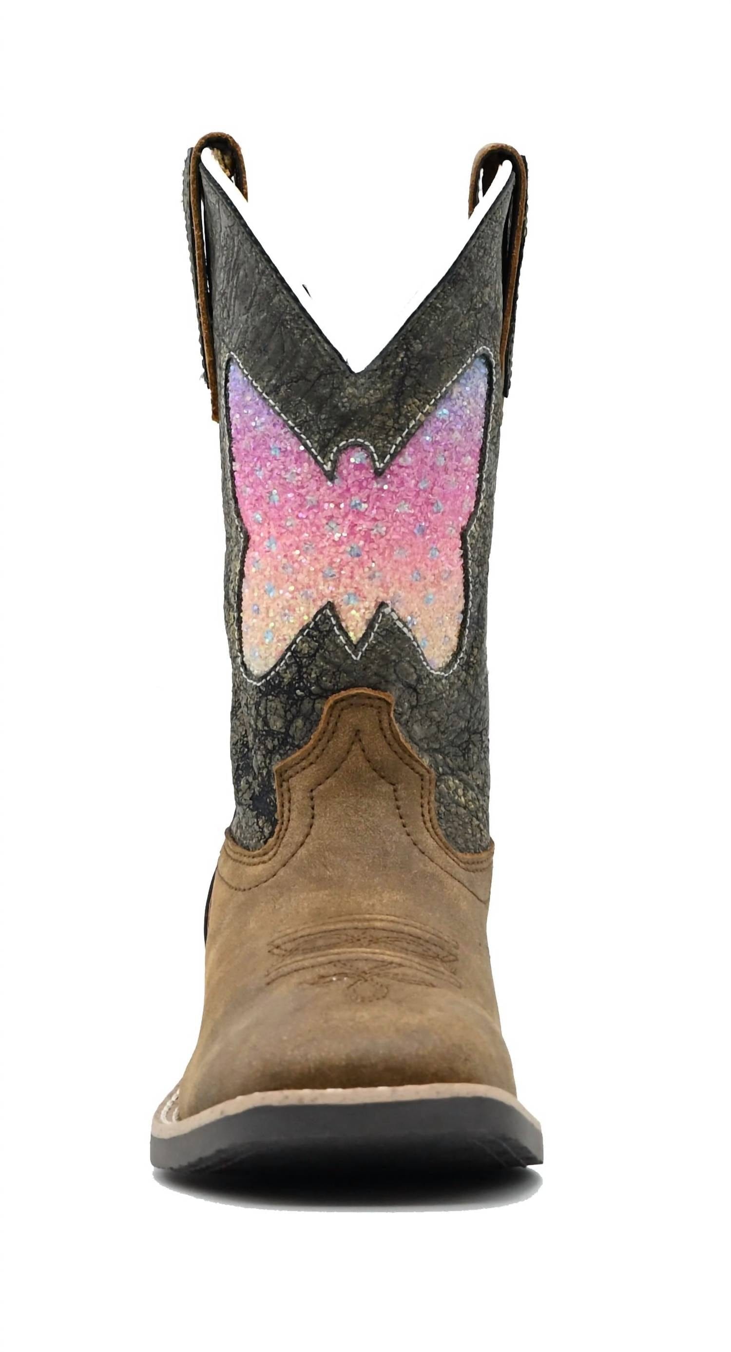 Chloe Kids' Chloe Square Toe Western Boots In Brown Distress/charcoal
