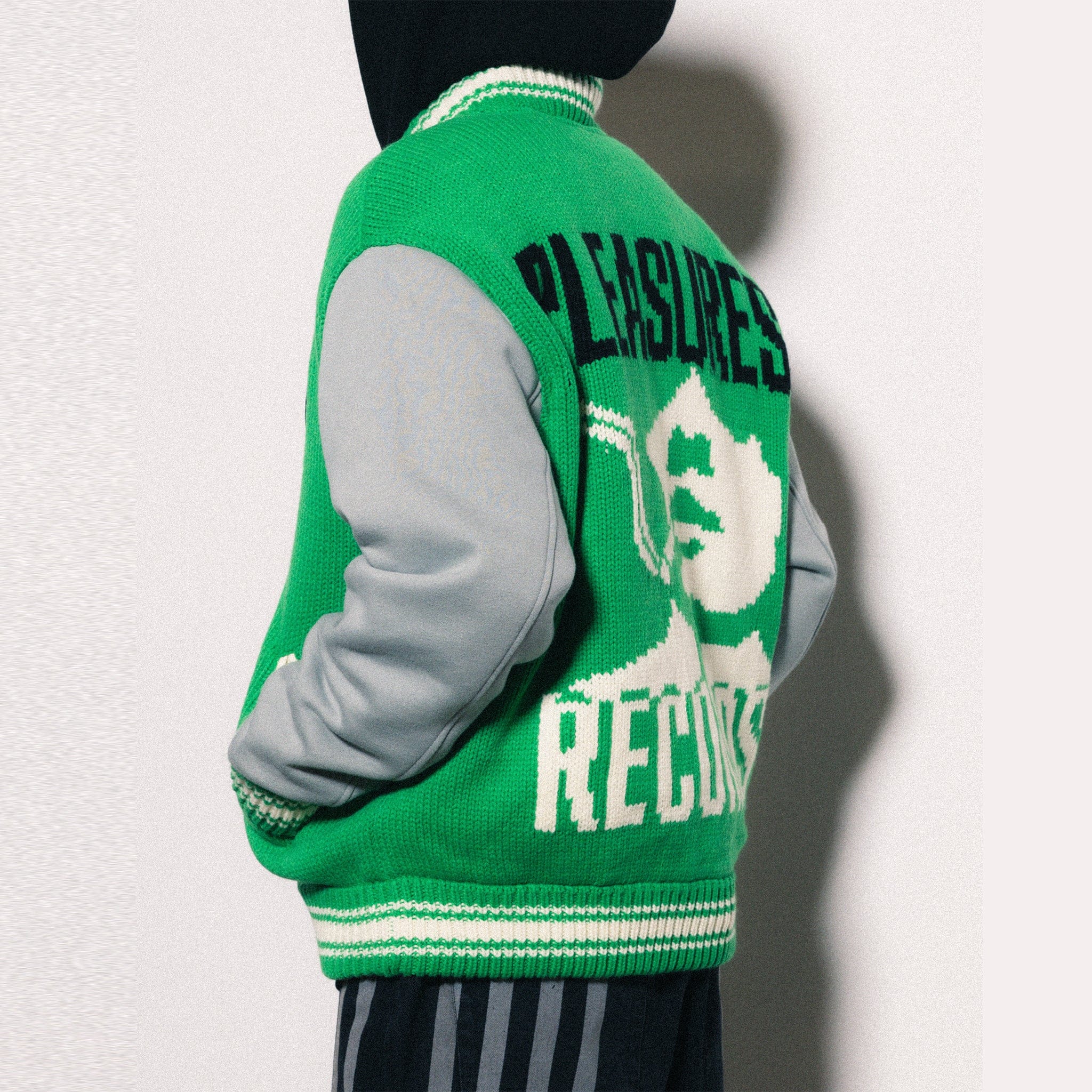 Pleasures SMOKE KNITTED VARSITY JACKET