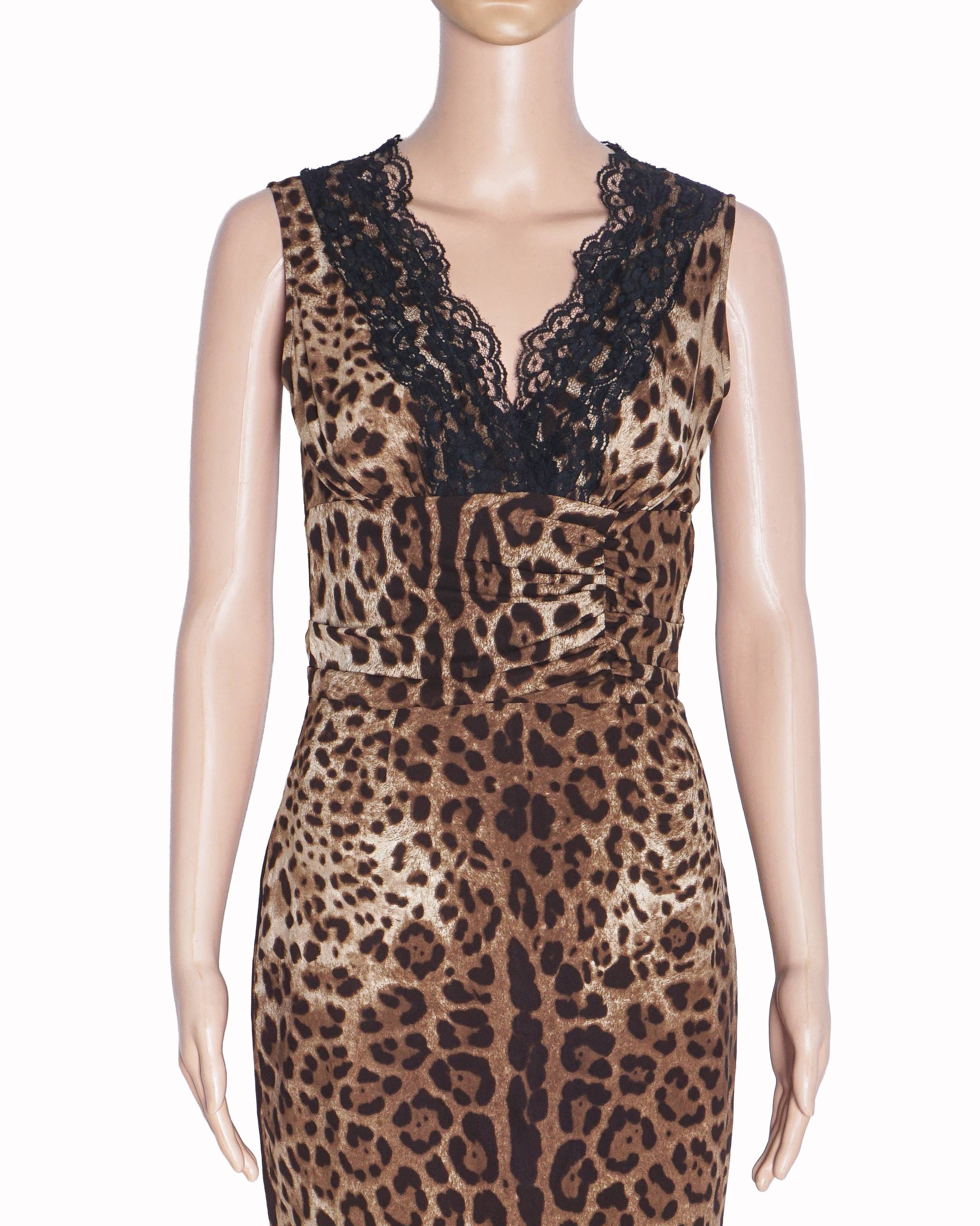 Dolce & Gabbana Leopard Print Lace - Trim V - Neck Midi Dress