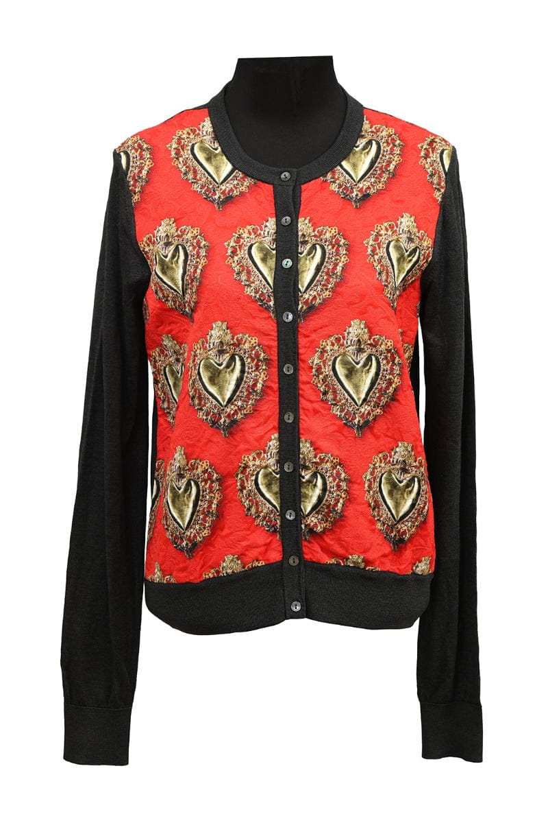Dolce & Gabbana Size - 46/Xl Orange Embossed Pattern Knit Cardigan