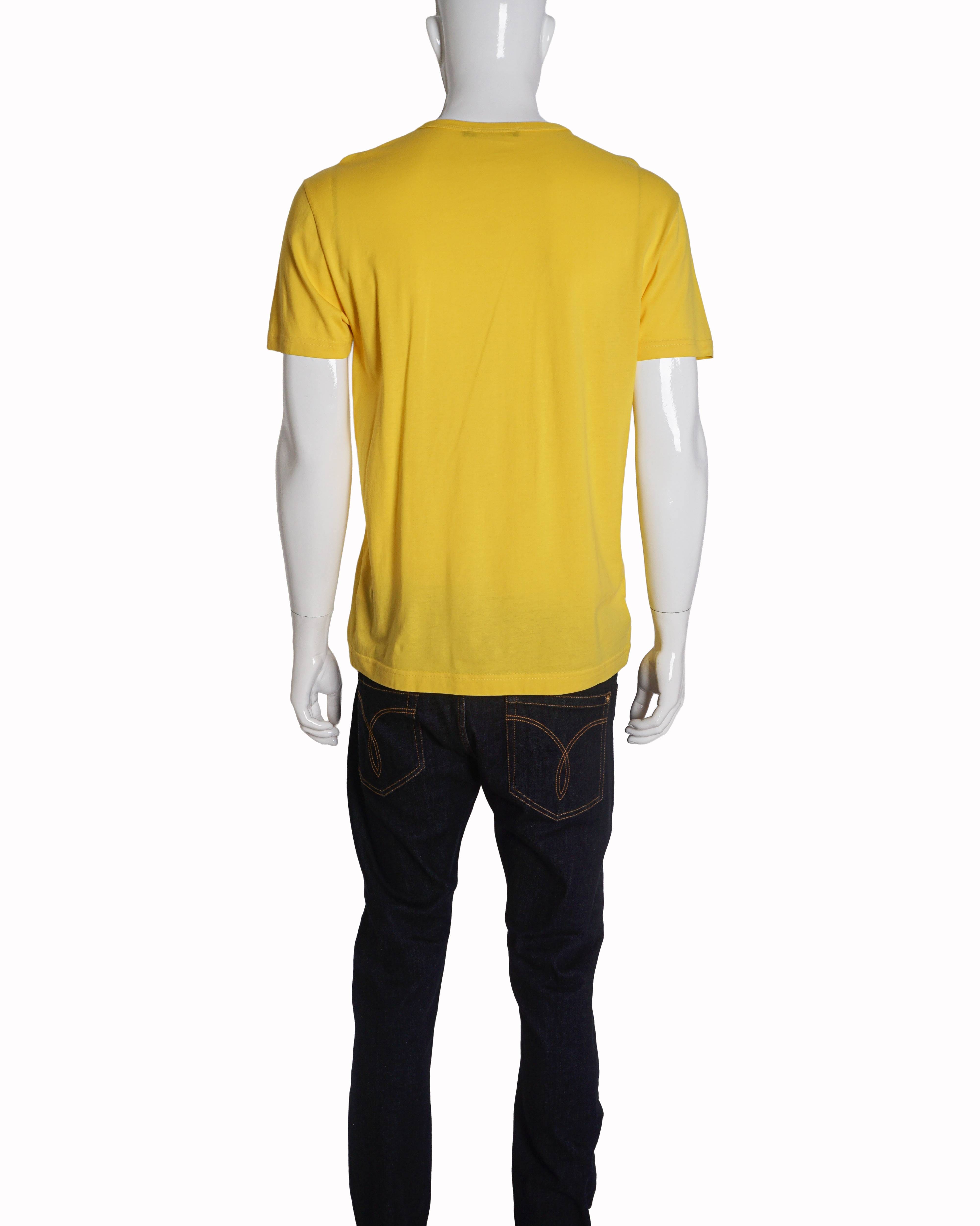 Dolce & Gabbana Yellow Embossed Logo Plaque Cotton T - Shirt