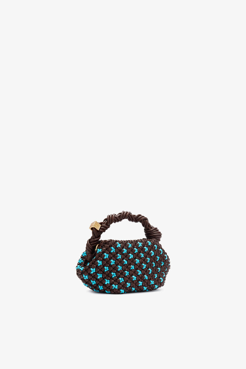 Ganni Chicory Coffee Mini Bou Bag In Braided Brown