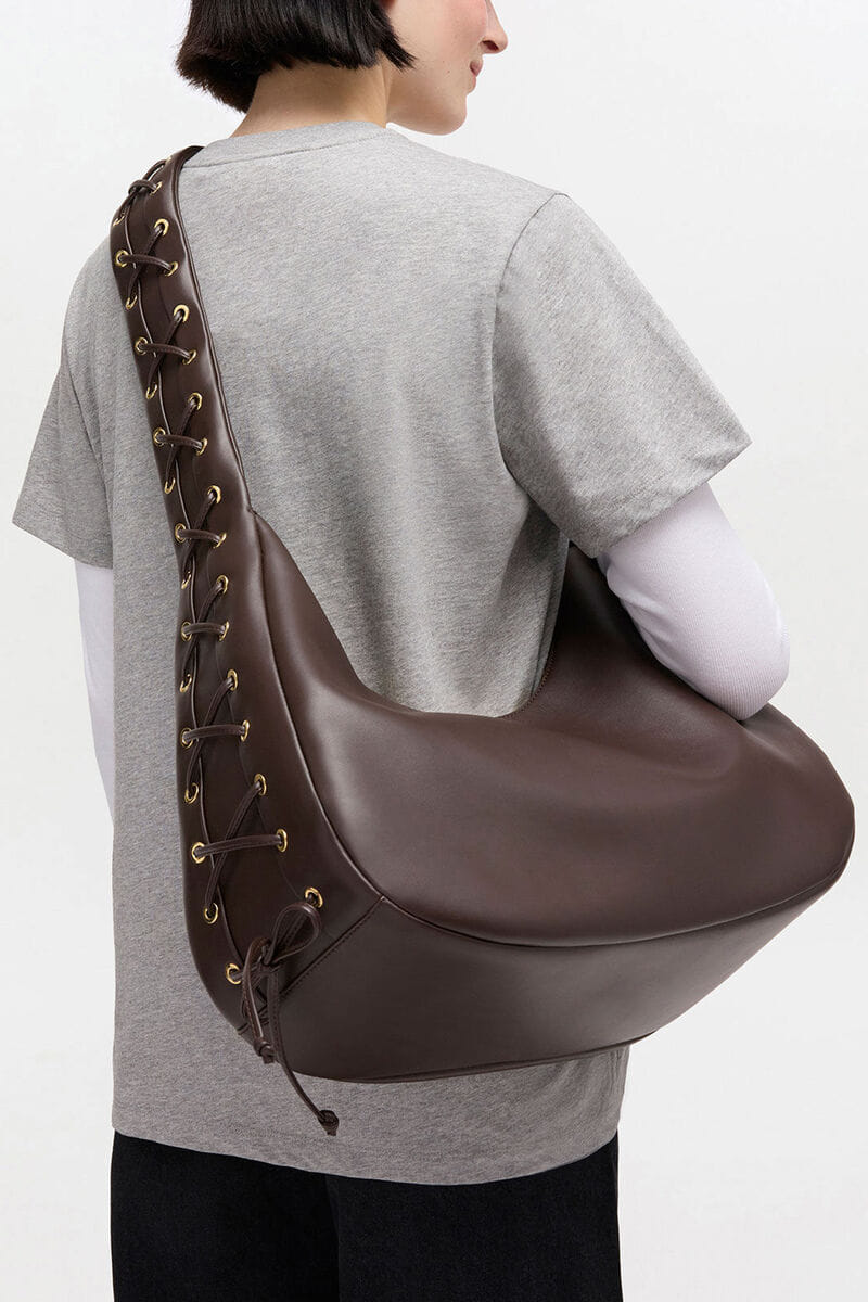 Ganni Chocolate Torte Brown Medium Laces Hobo Bag