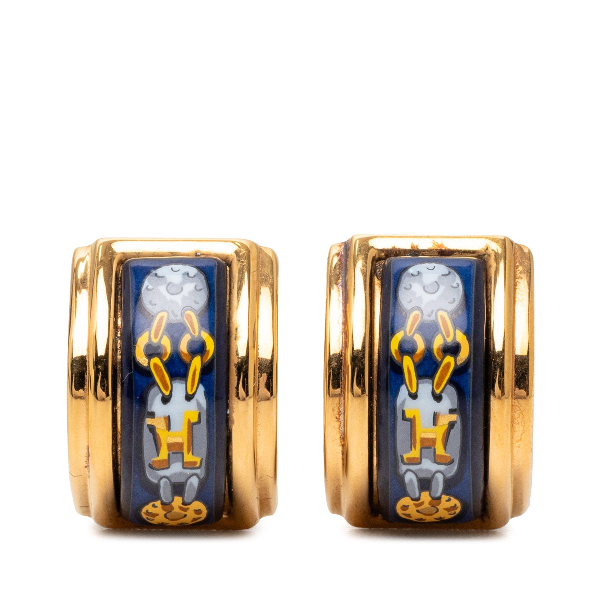 Hermès Gold Plated Enamel Cloisonne Clip On Earrings