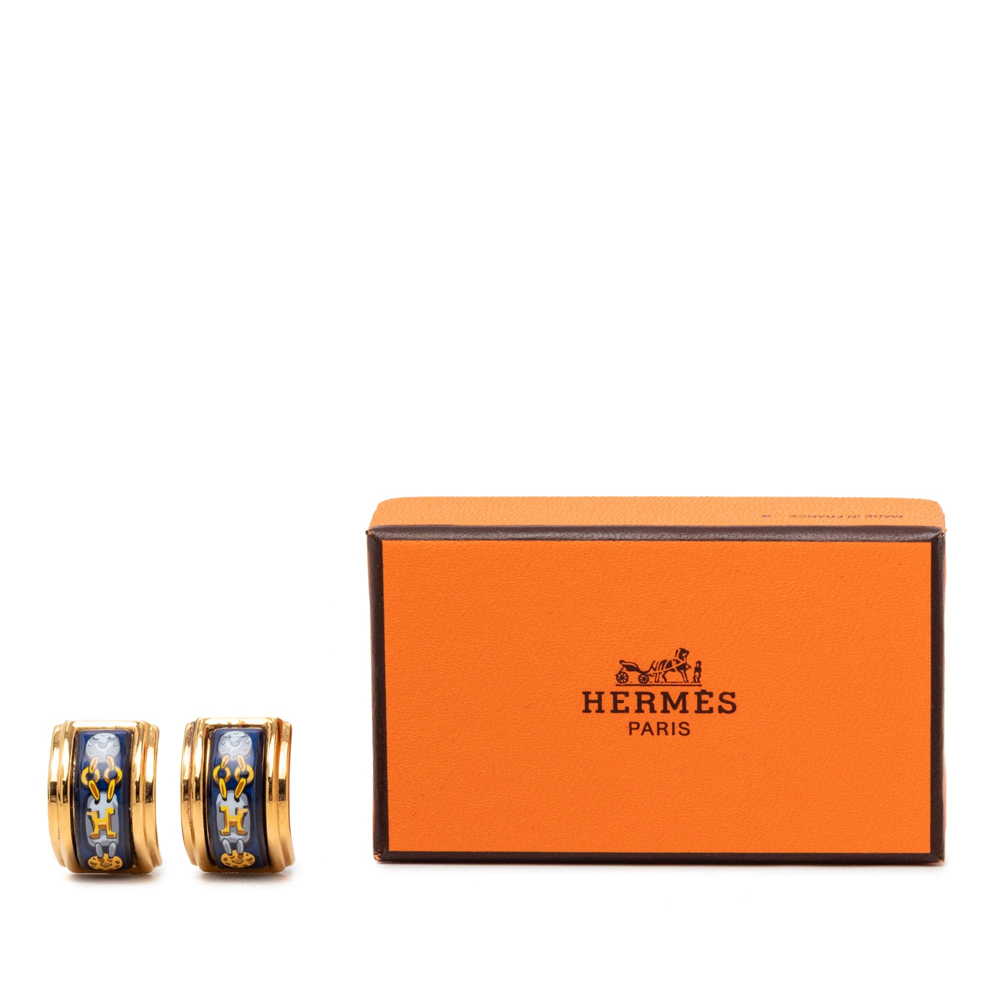 Hermès Gold Plated Enamel Cloisonne Clip On Earrings
