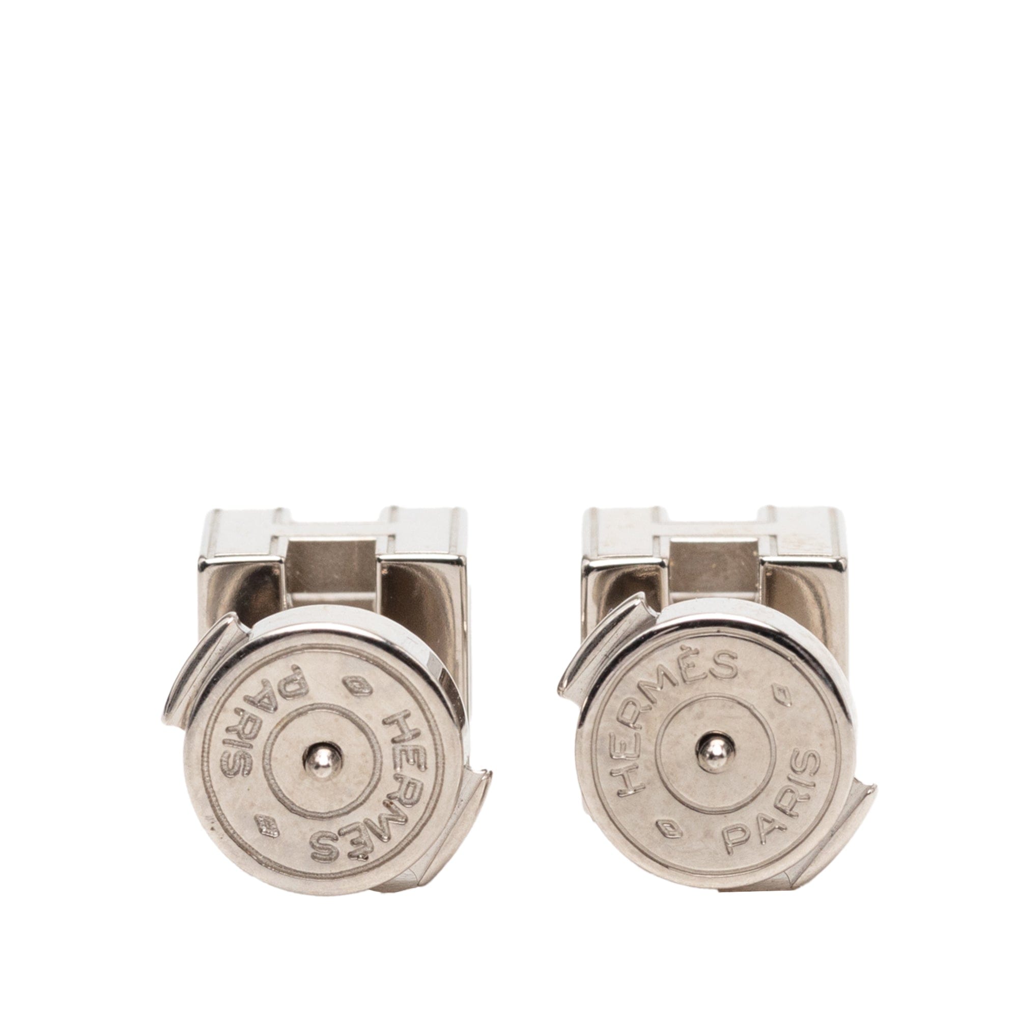 Hermès Palladium Plated Enamel Cage D H Push Back Earrings