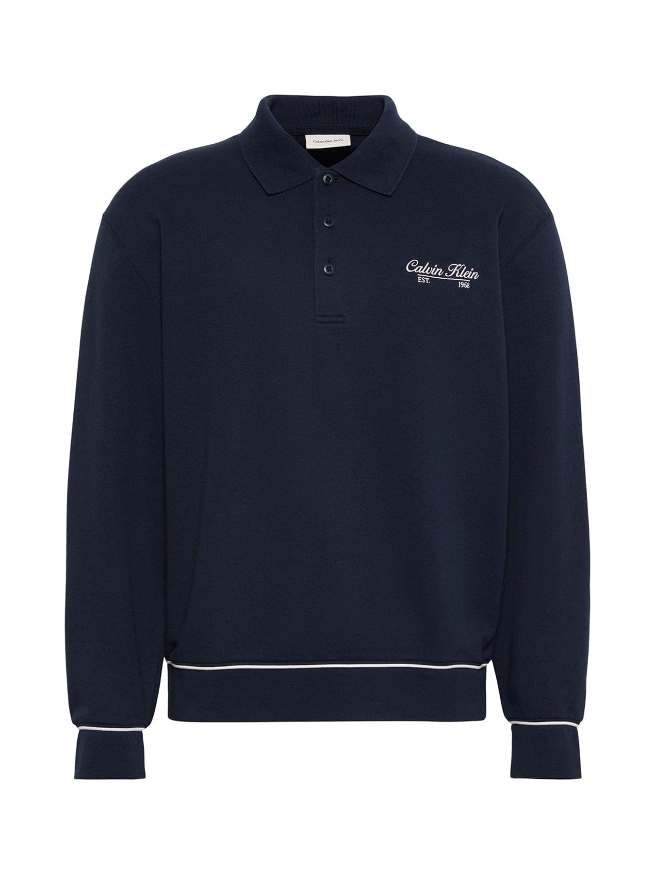 Calvin Klein Embroidered Logo Long Sleeve Polo Shirt Blue