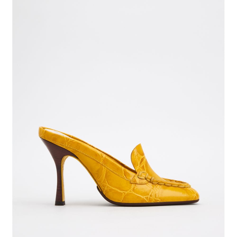 Tod's Tods Spiga Mules In Leather Yellow Womens