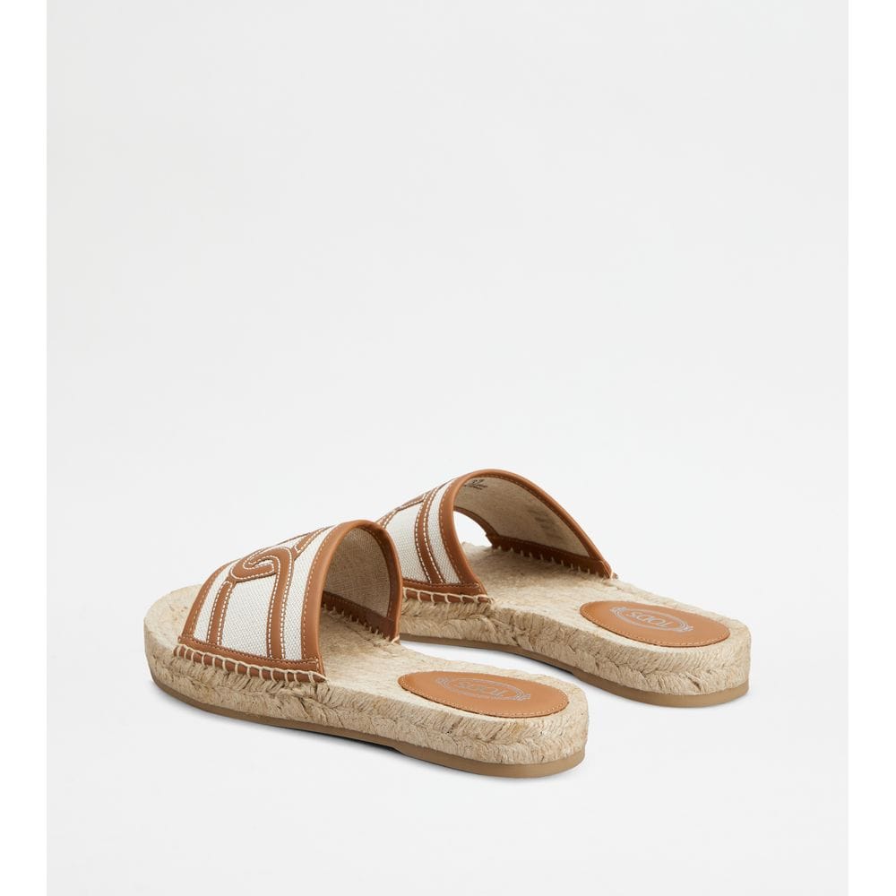 Tod's Tods Kate Sandals In Canvas And Leather White Brown Womens