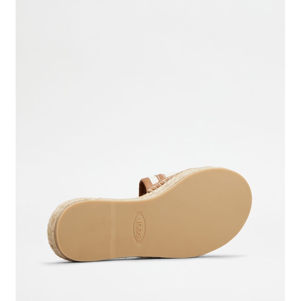 Tod's Tods Kate Sandals In Canvas And Leather White Brown Womens