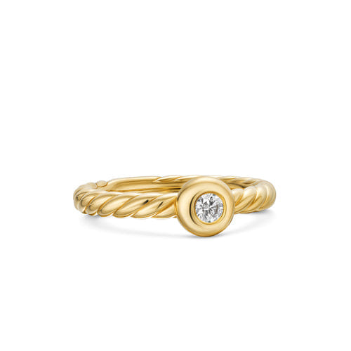 David Yurman Petite Cable Ring in 18K Yellow Gold with Center Diamond, 2.8 mm, Size 6