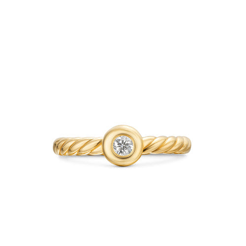 David Yurman Petite Cable Ring in 18K Yellow Gold with Center Diamond, 2.8 mm, Size 6