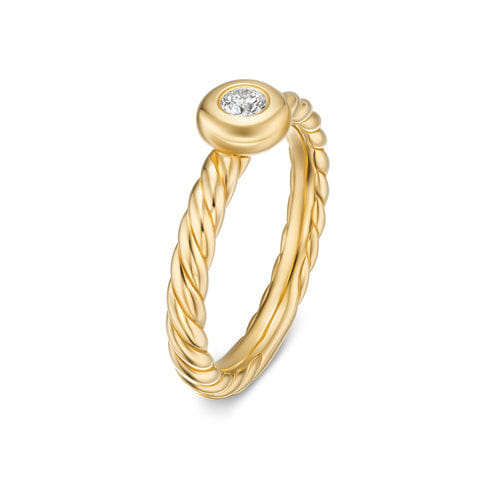David Yurman Petite Cable Ring in 18K Yellow Gold with Center Diamond, 2.8 mm, Size 6