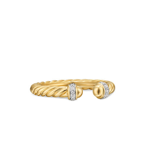 David Yurman Cable Band Open Ring in 18K Yellow Gold with Diamonds, 2.8 mm, Size 7