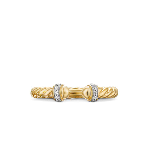 David Yurman Cable Band Open Ring in 18K Yellow Gold with Diamonds, 2.8 mm, Size 7