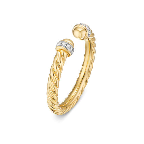 David Yurman Cable Band Open Ring in 18K Yellow Gold with Diamonds, 2.8 mm, Size 7