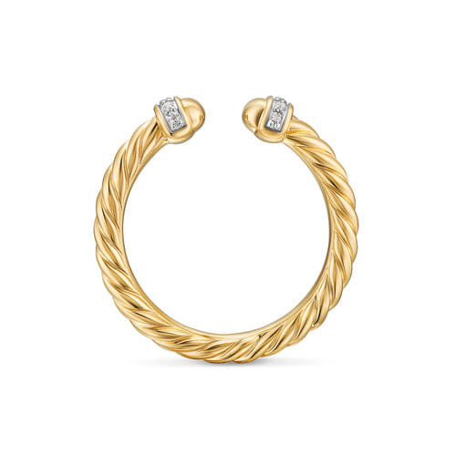 David Yurman Cable Band Open Ring in 18K Yellow Gold with Diamonds, 2.8 mm, Size 7