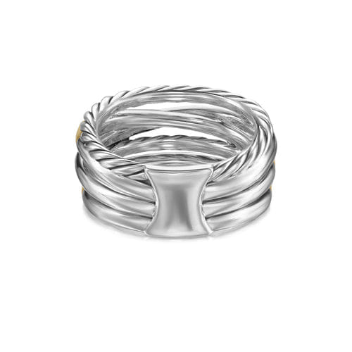 David Yurman Crossover Five Row Ring in Sterling Silver with 18K Yellow Gold and Diamonds, 11 mm, Size 6