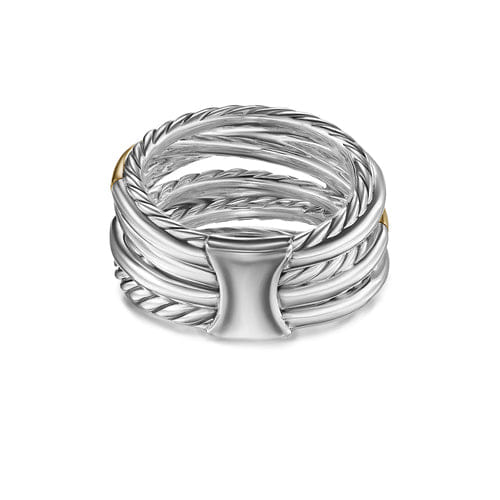 David Yurman Crossover Seven Row Ring in Sterling Silver with 18K Yellow Gold and Diamonds, 16 mm, Size 7