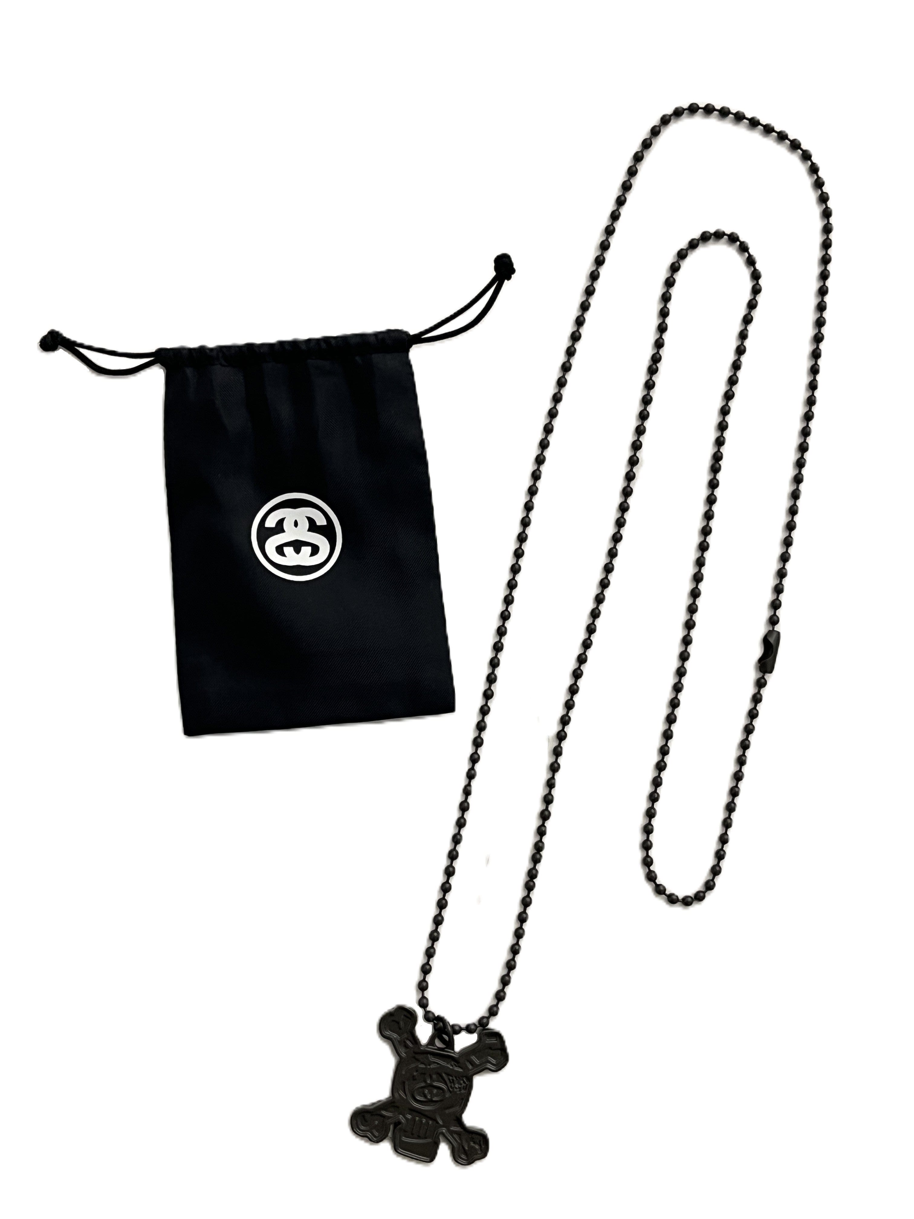 Stussy Bone Skull Pendant Necklace (Black)
