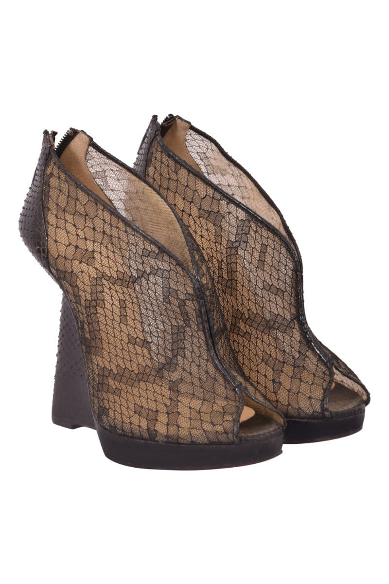 Christian Louboutin Janet Python Black Lace Wedges