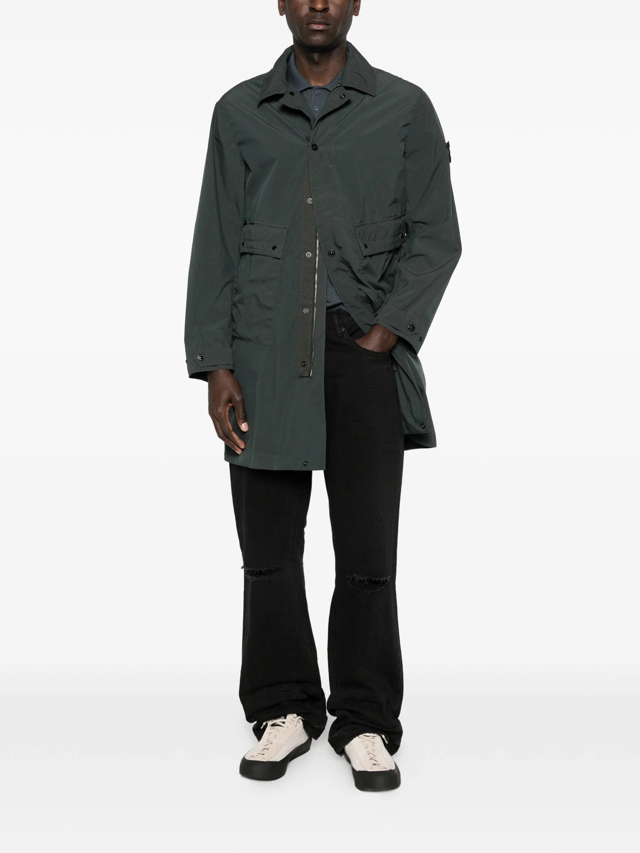Stone Island button pocket long parka coat
